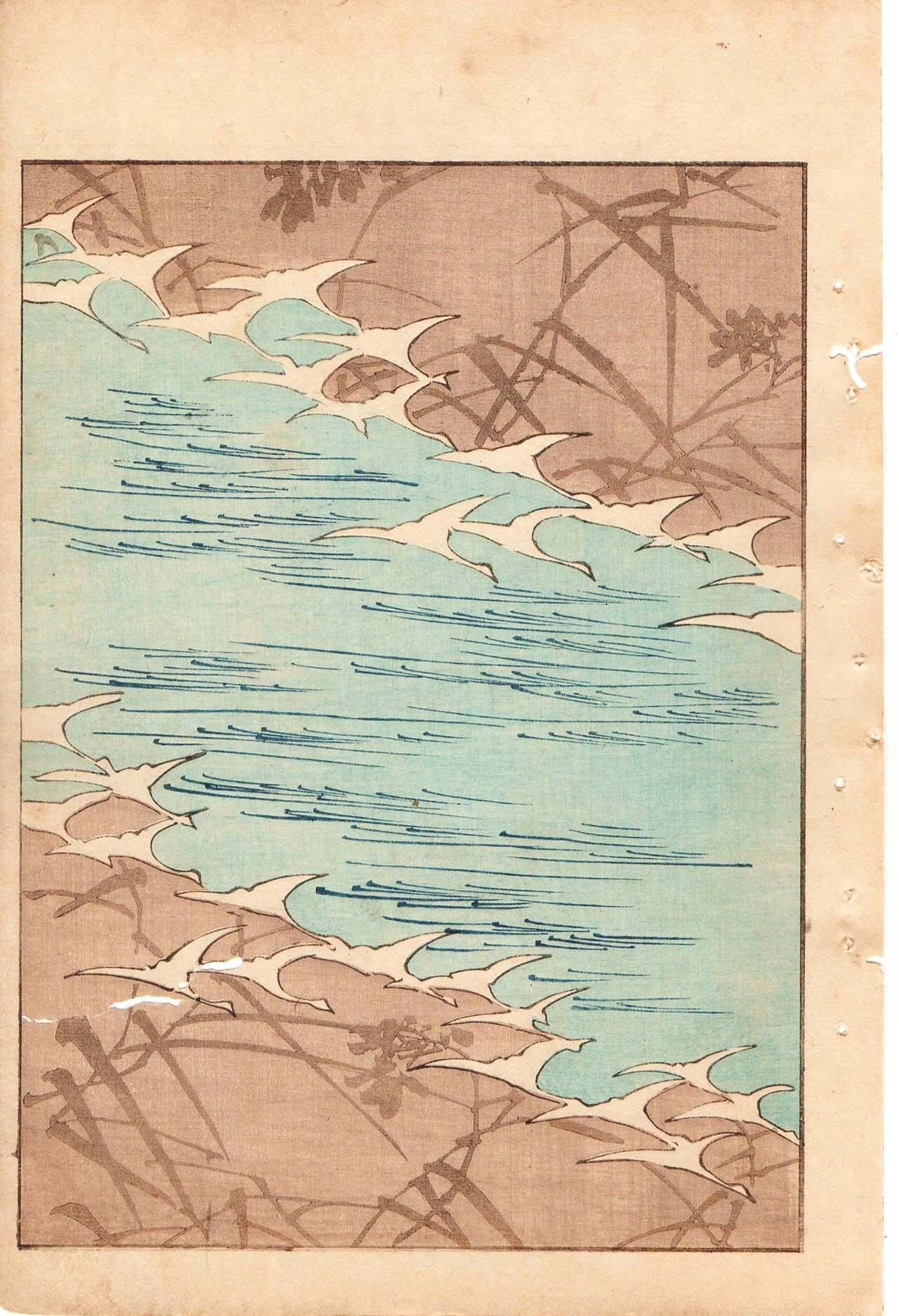Japanese Antique Original Woodcut Print, c 1900, Bijutsukai 1, Sekka, Korin
