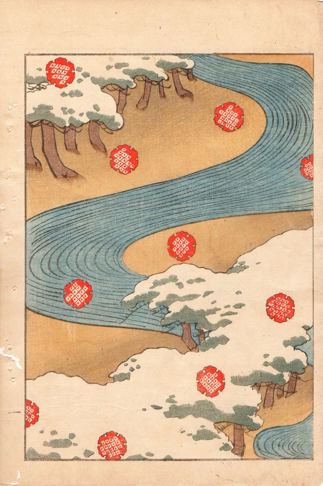 Japanese Antique Original Woodcut Print, c 1900, Bijutsukai 1, Sekka, Korin