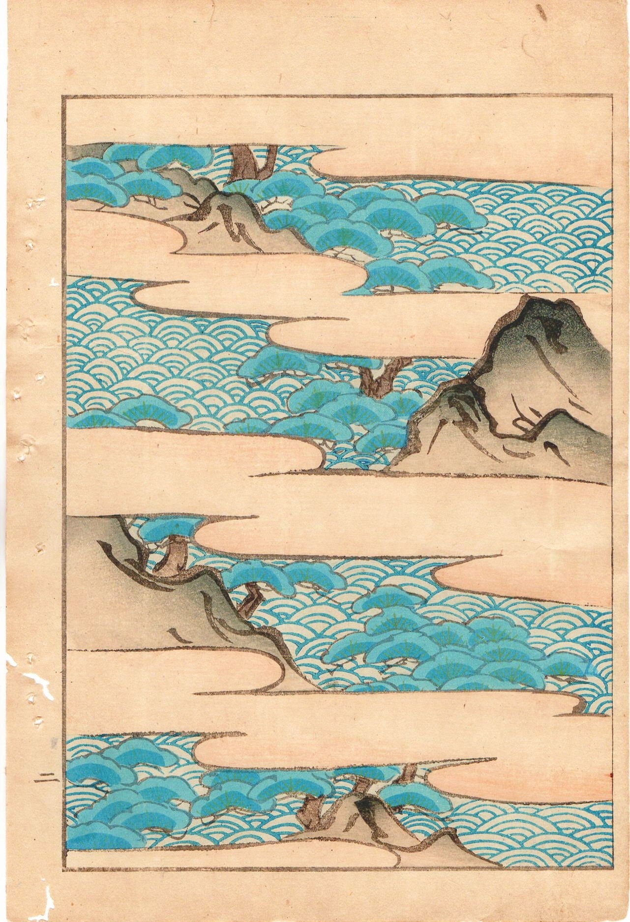 Japanese Antique Original Woodcut Print, c 1900, Bijutsukai 1, Sekka, Korin