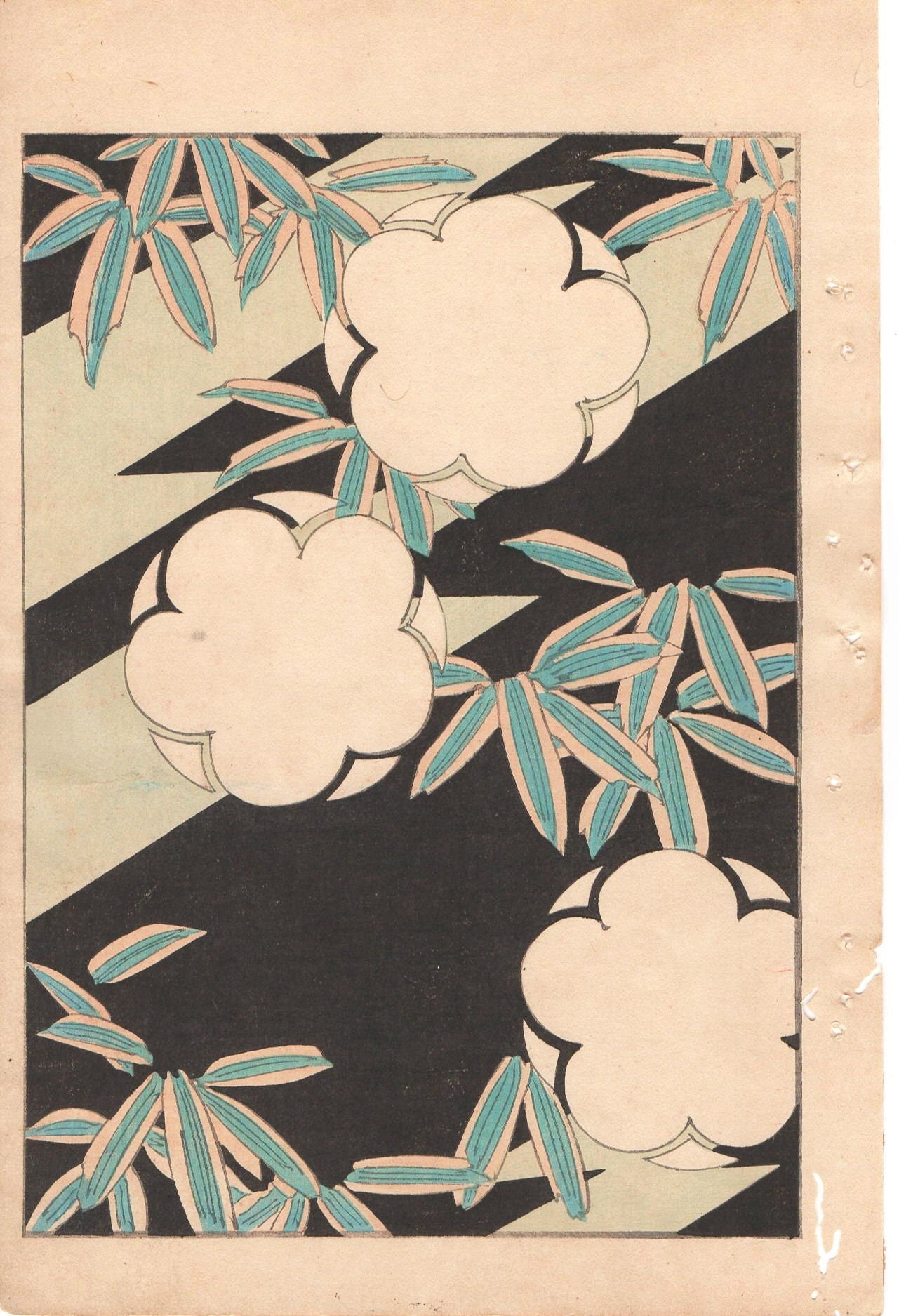 Japanese Antique Original Woodcut Print, c 1900, Bijutsukai 1, Sekka, Korin