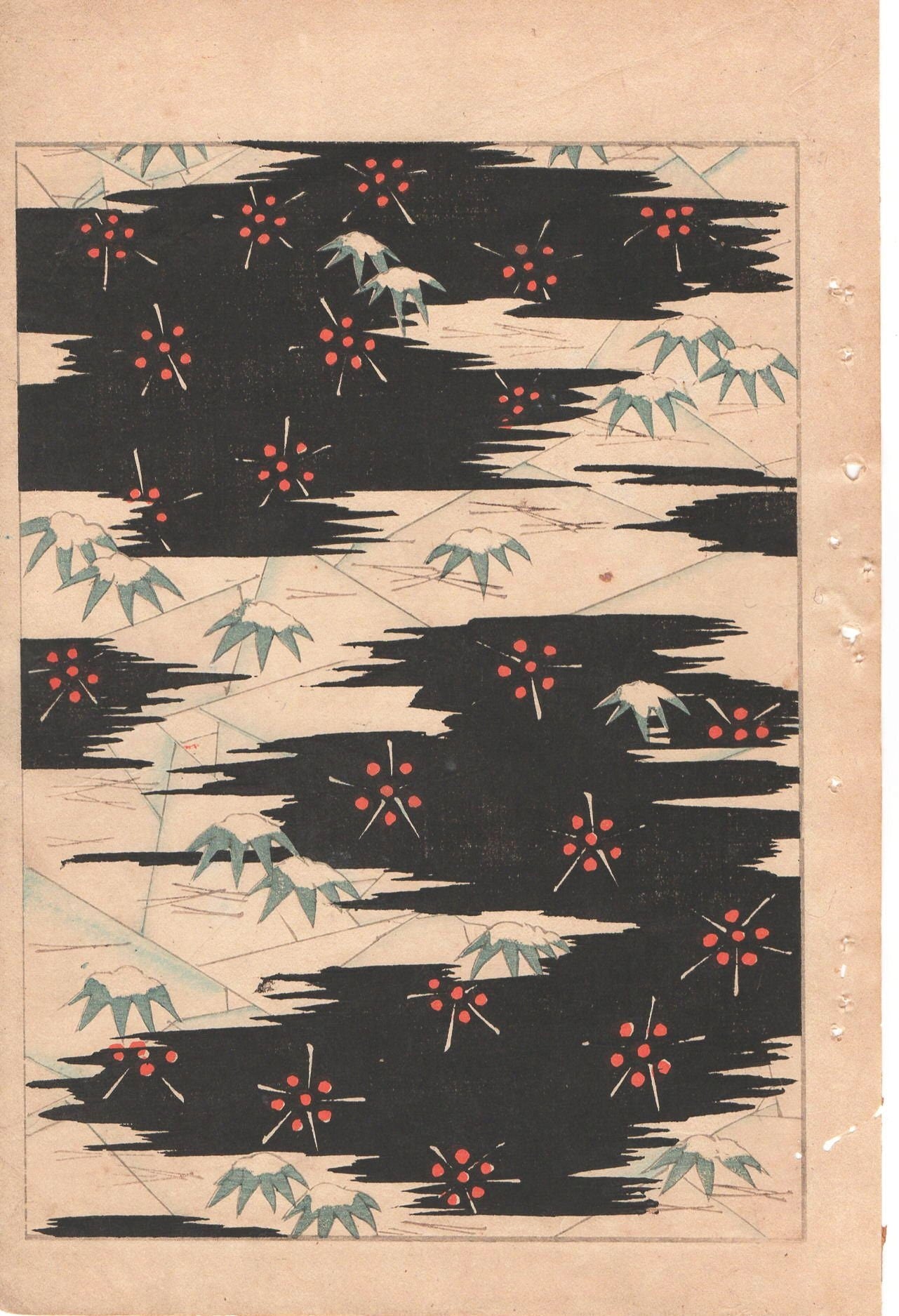 Japanese Antique Original Woodcut Print, c 1900, Bijutsukai 1, Sekka, Korin