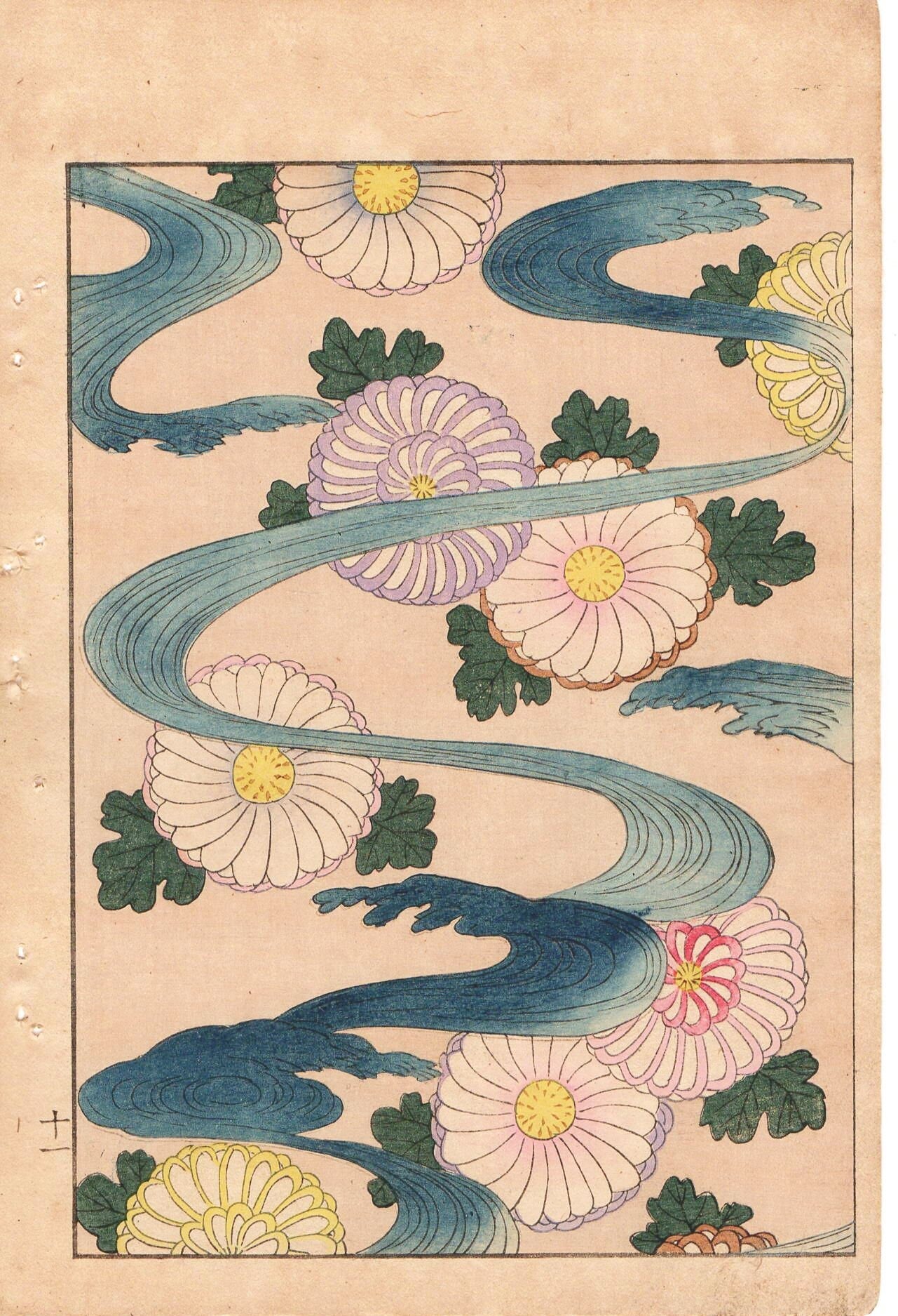 Japanese Antique Original Woodcut Print, c 1900, Bijutsukai 1, Sekka, Korin