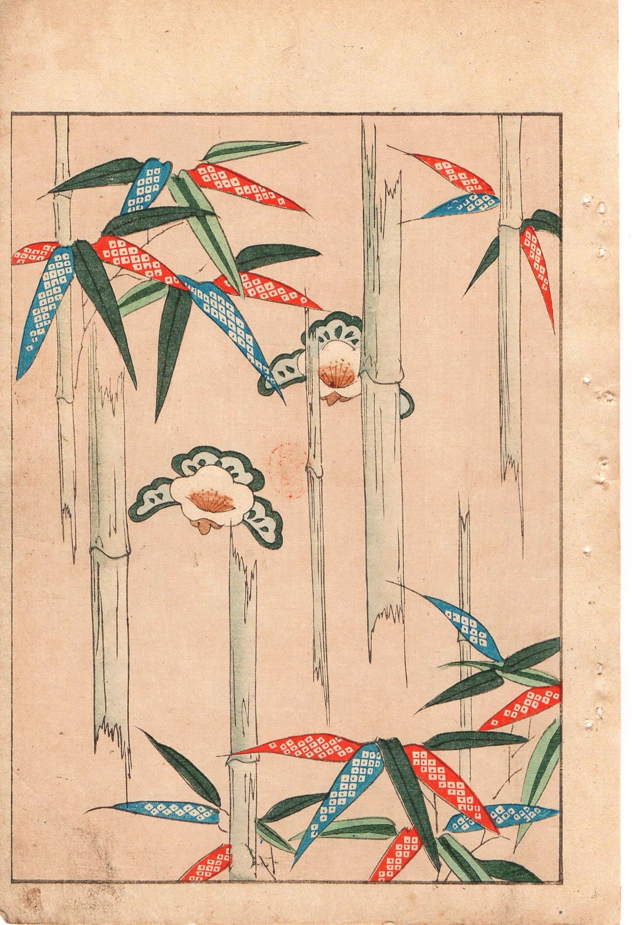 Japanese Antique Original Woodcut Print, c 1900, Bijutsukai 1, Sekka, Korin