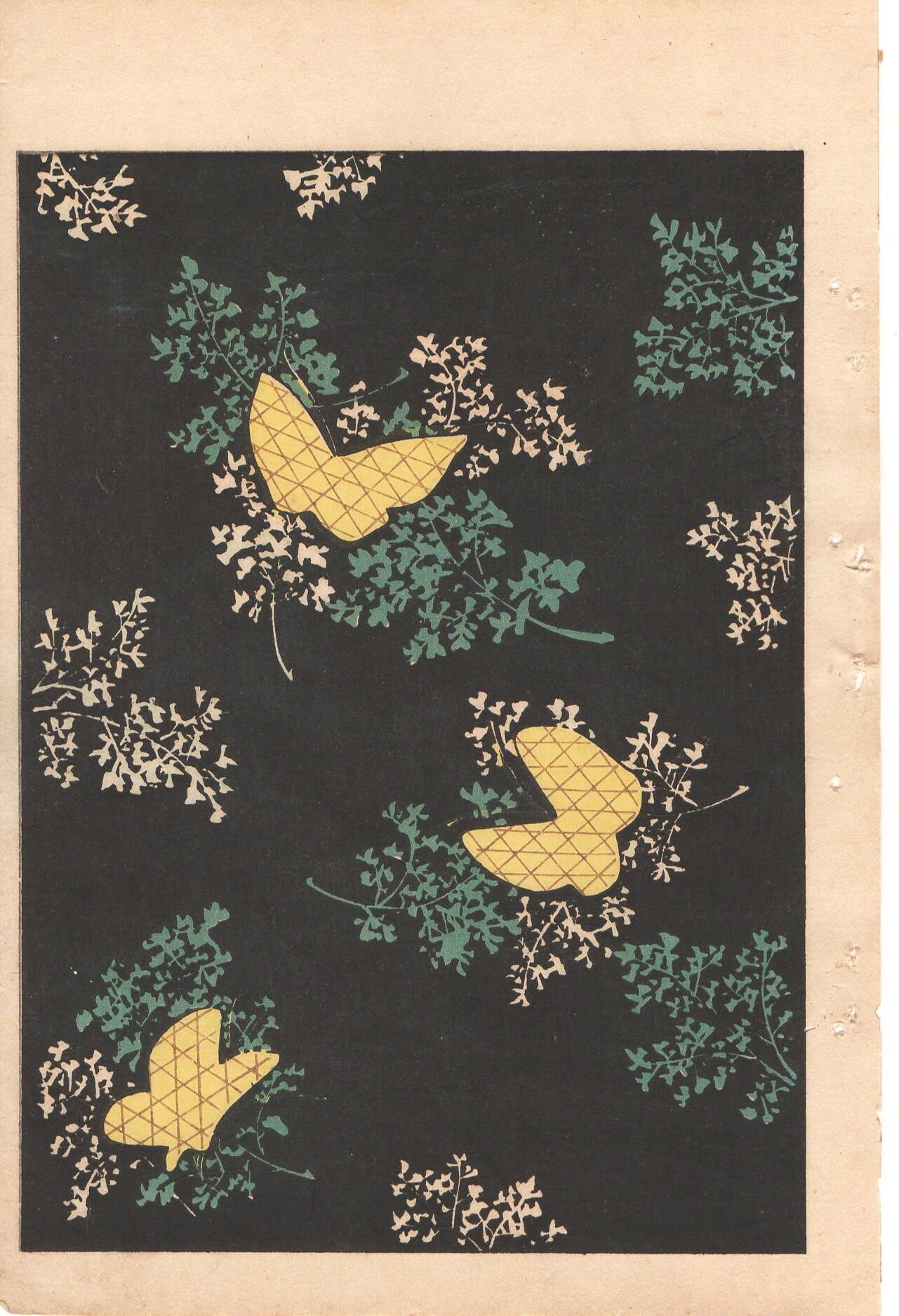 Japanese Antique Original Woodcut Print, c 1900, Bijutsukai 1, Sekka, Korin