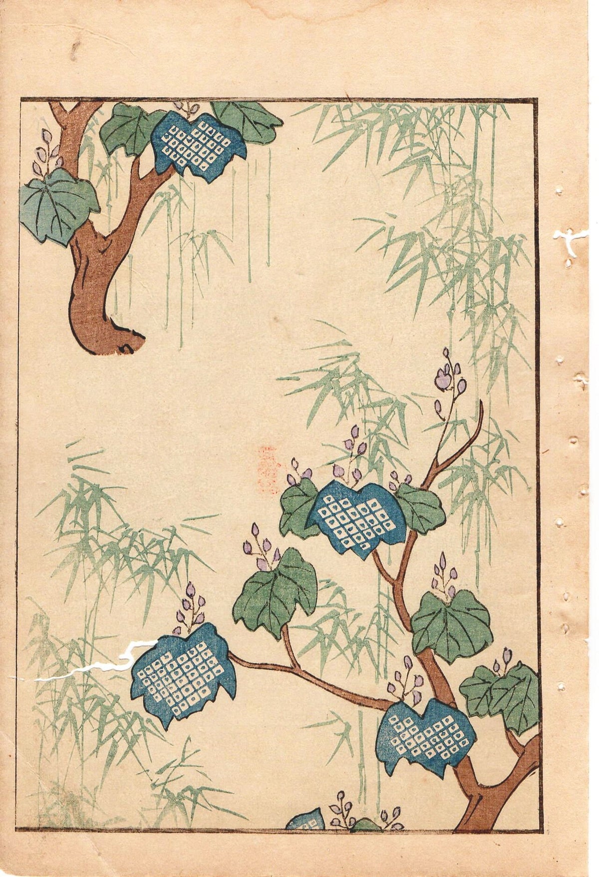 Japanese Antique Original Woodcut Print, c 1900, Bijutsukai 1, Sekka, Korin