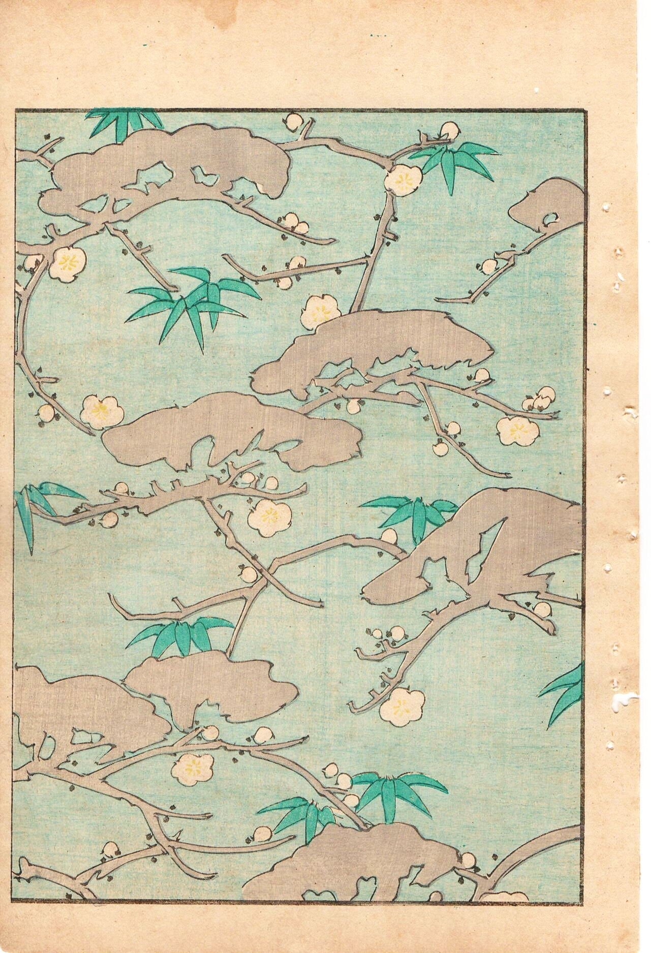 Japanese Antique Original Woodcut Print, Japanese design, Around 1900, Bijutsukai 1, Antique Japanese print, Kimono Design.