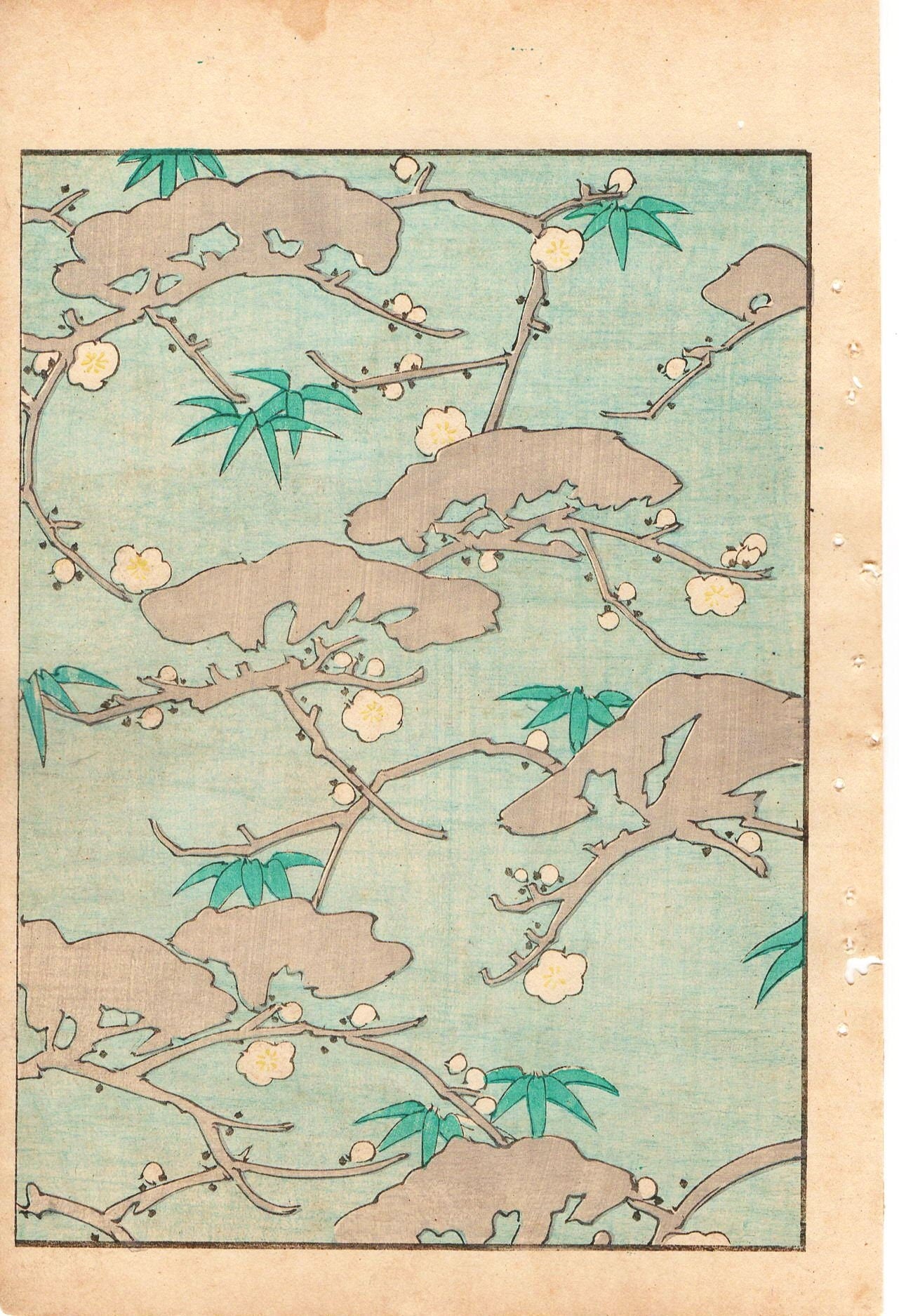 Japanese Antique Original Woodcut Print, c 1900, Bijutsukai 1, Sekka, Korin