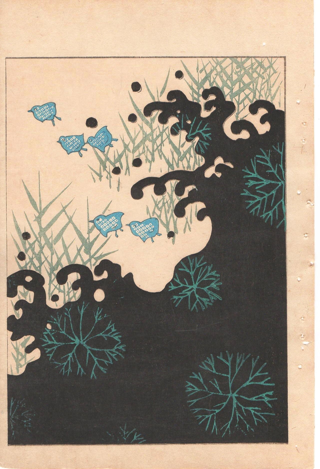 Japanese Antique Original Woodcut Print, c 1900, Bijutsukai 1, Sekka, Korin