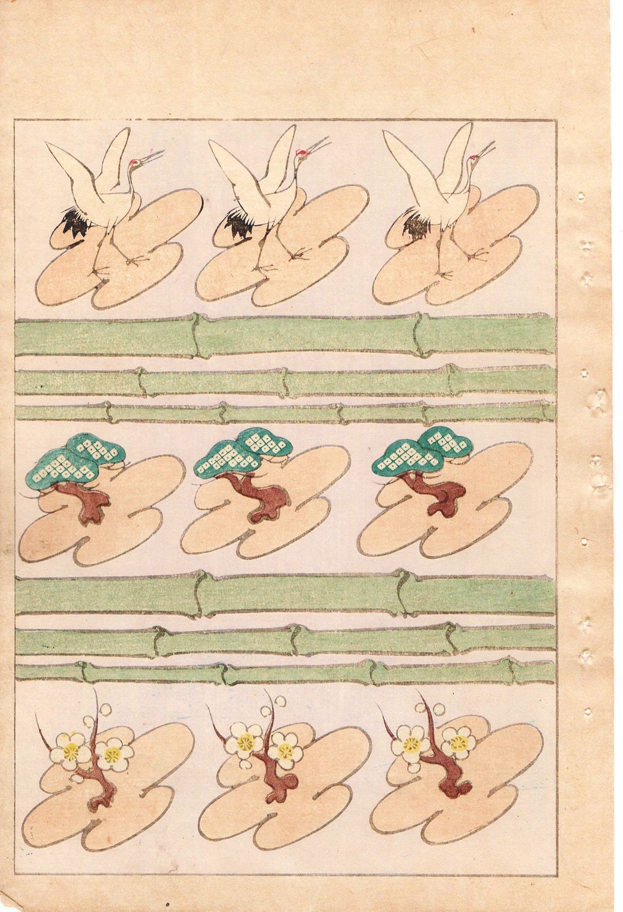 Japanese Antique Original Woodcut Print, c 1900, Bijutsukai 1, Sekka, Korin