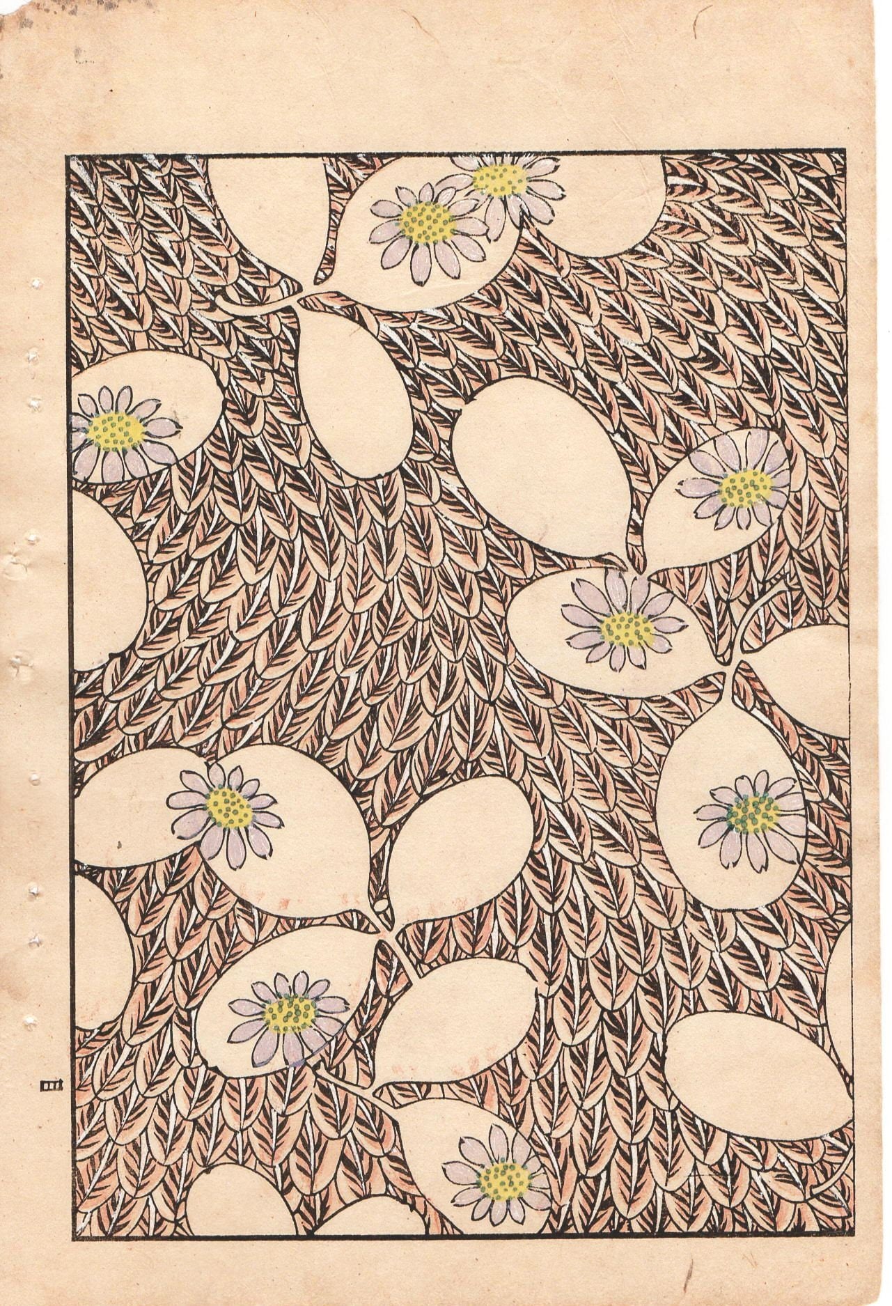 Japanese Antique Original Woodcut Print, c 1900, Bijutsukai 1, Sekka, Korin