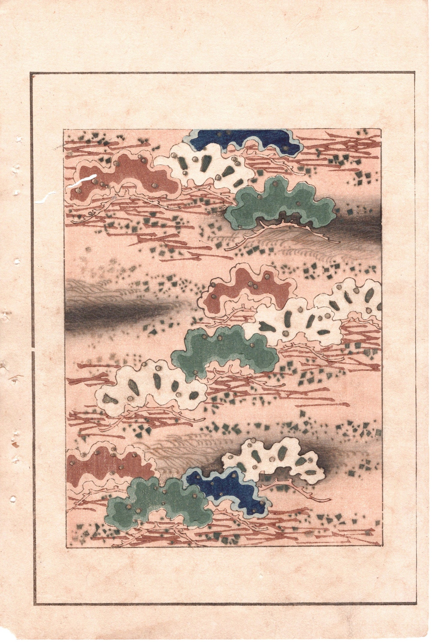 Japanese Antique Original Woodcut Print, c 1900, Bijutsukai 2, Sekka, Korin