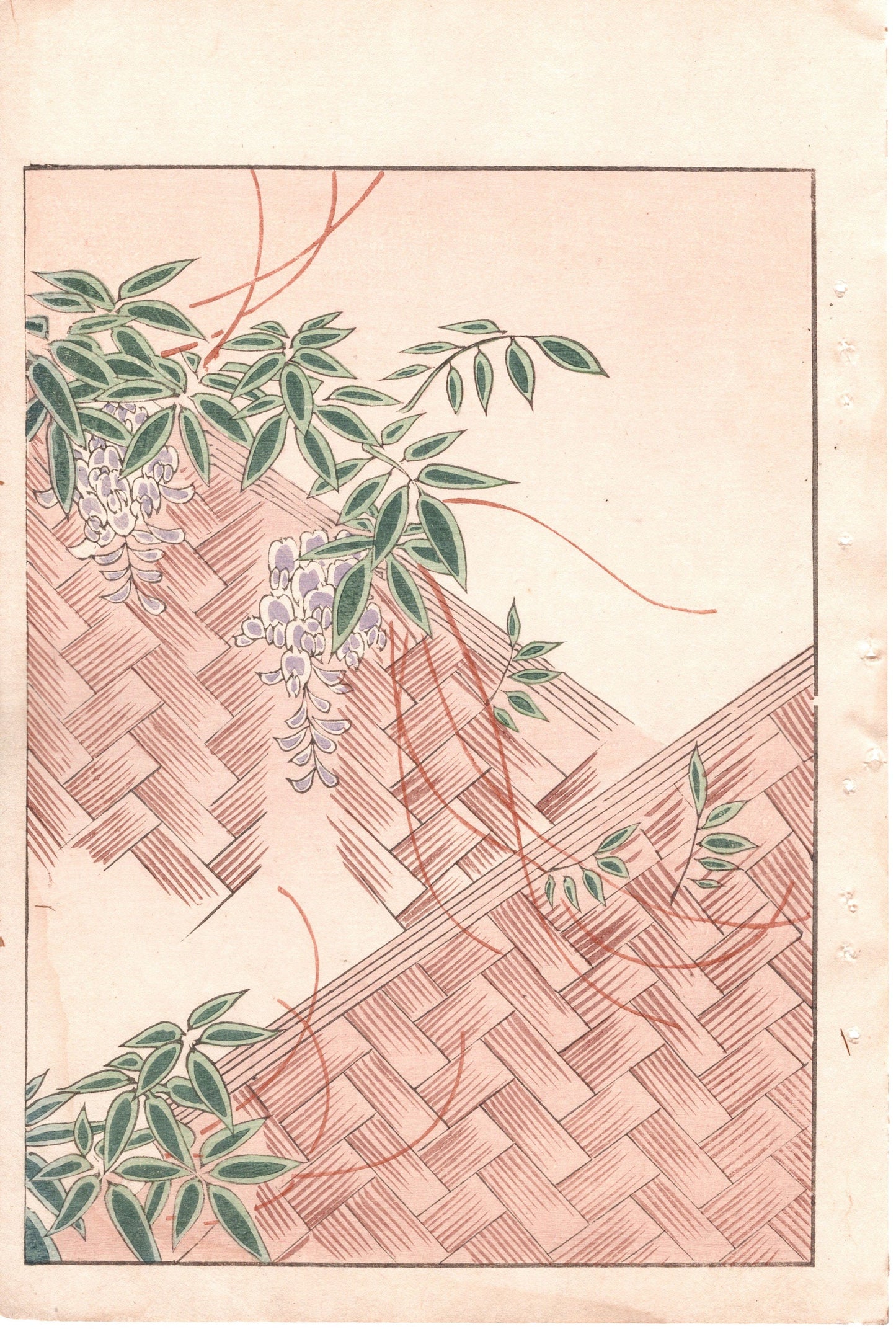 Japanese Antique Original Woodcut Print, c 1900, Bijutsukai 2, Sekka, Korin
