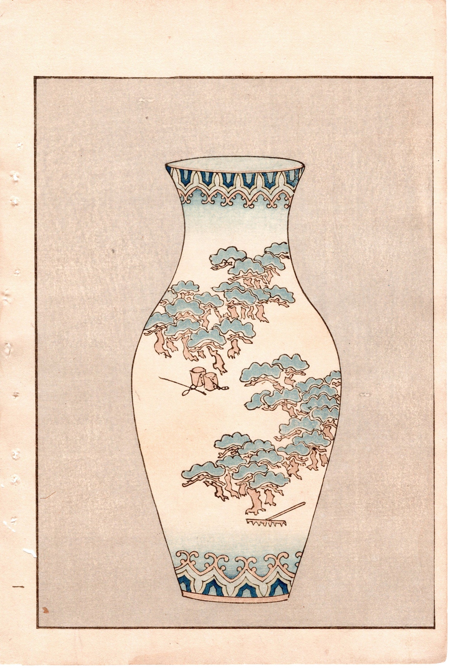 Japanese Antique Original Woodcut Print, c 1900, Bijutsukai 2, Sekka, Korin