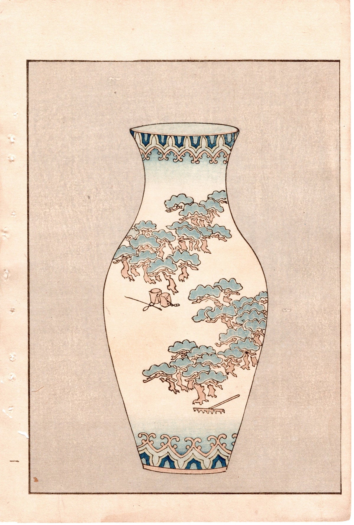 Japanese Antique Original Woodcut Print, c 1900, Bijutsukai 2, Sekka, Korin