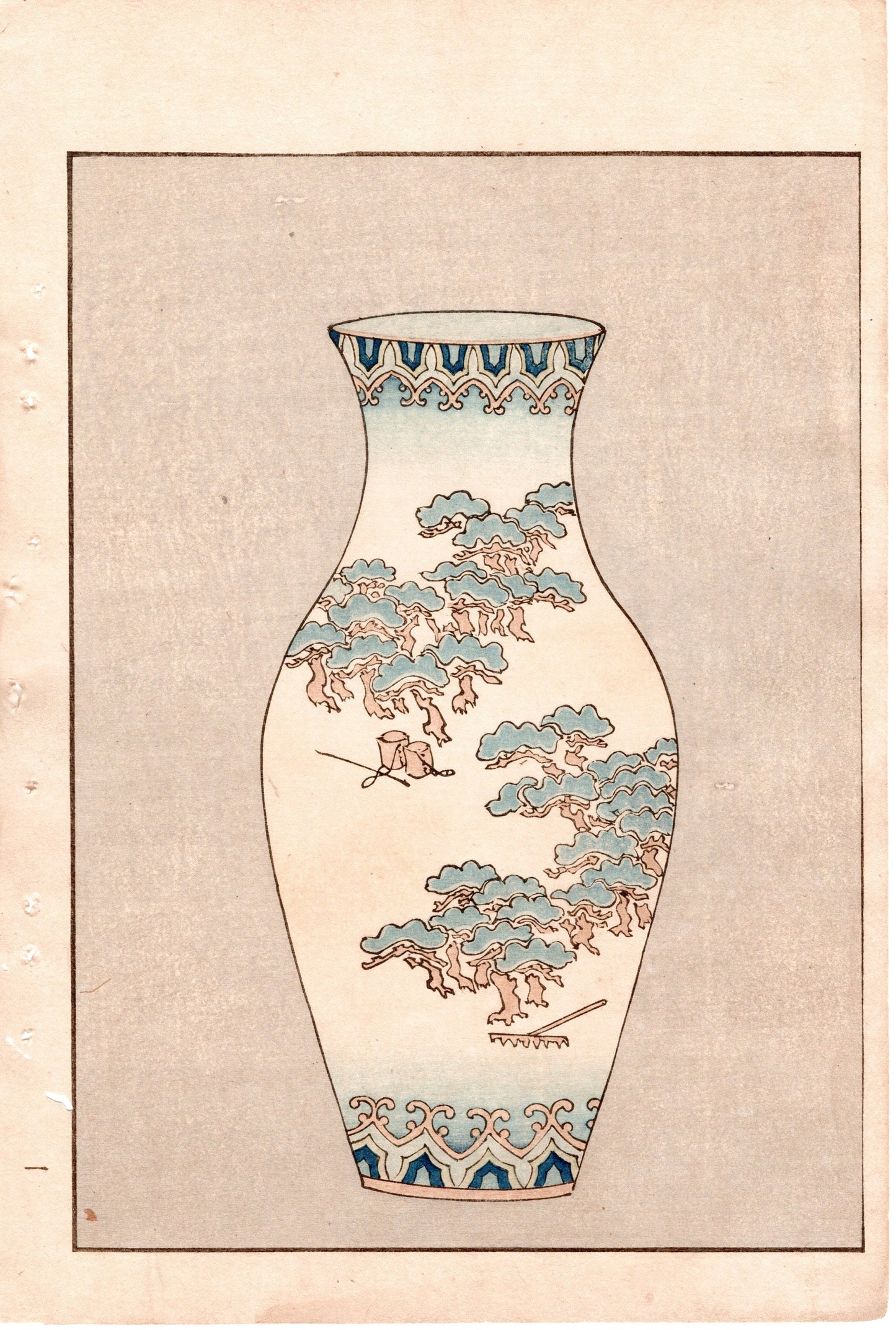 Japanese Antique Original Woodcut Print, Japanese design, Around 1900, Bijutsukai 2, Antique Japanese print, Kimono Design.