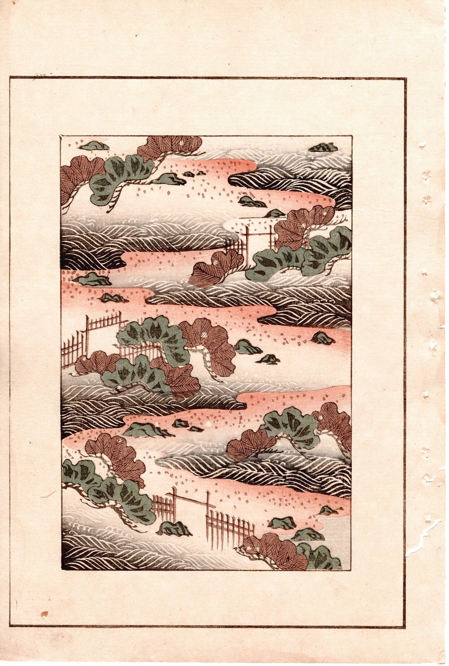 Japanese Antique Original Woodcut Print, c 1900, Bijutsukai 2, Sekka, Korin