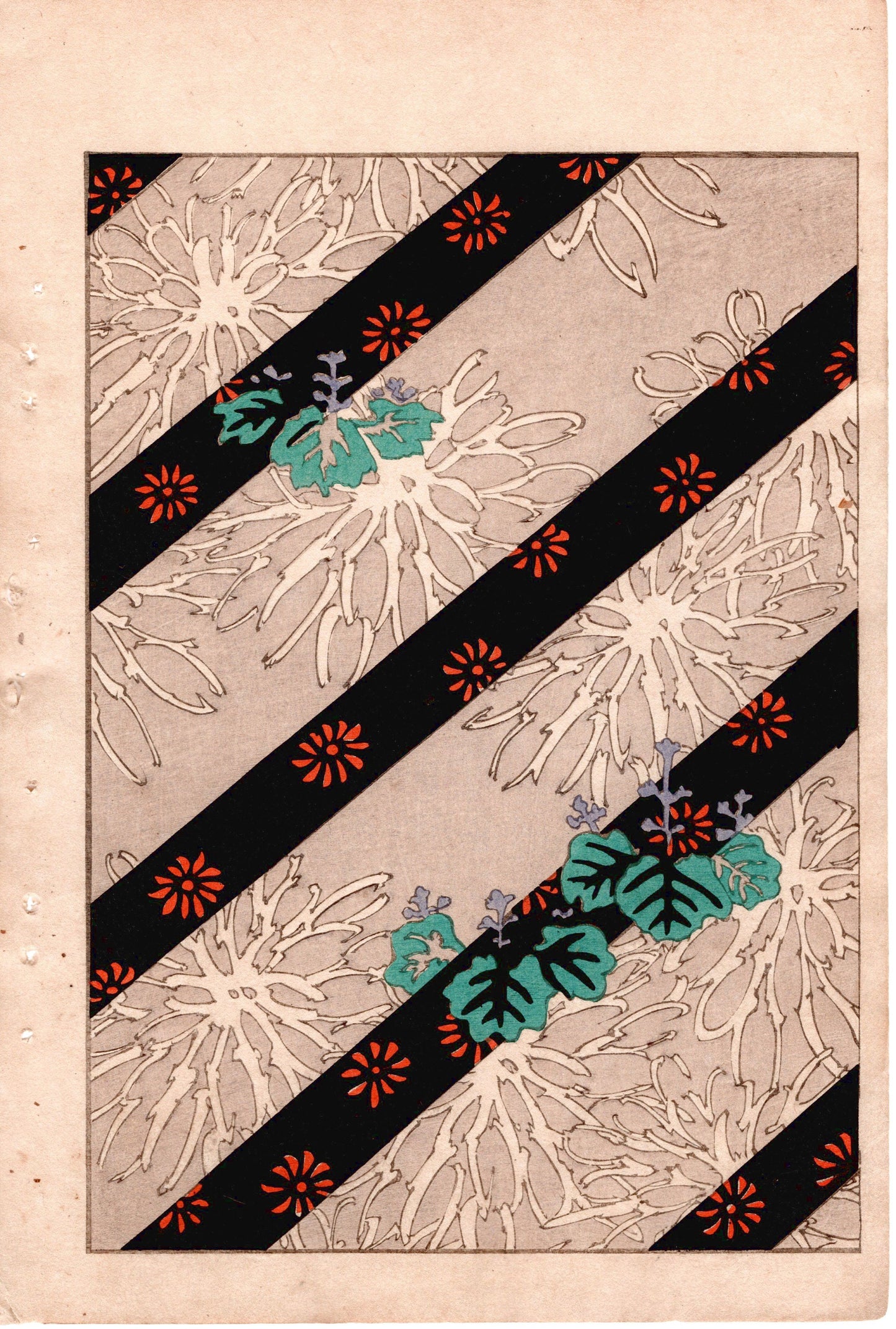 Japanese Antique Original Woodcut Print, c 1900, Bijutsukai 2, Sekka, Korin