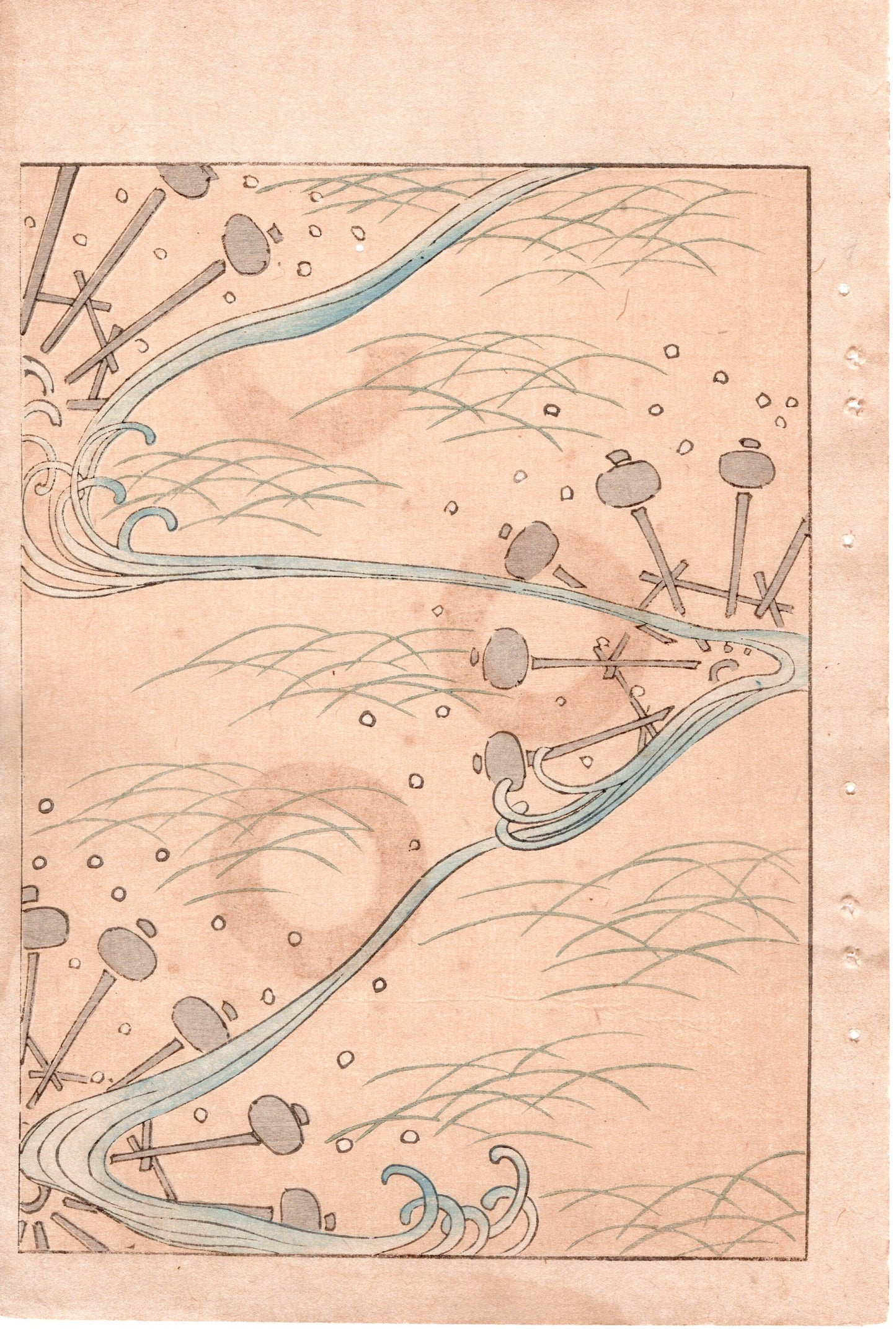 Japanese Antique Original Woodcut Print, c 1900, Bijutsukai 2, Sekka, Korin
