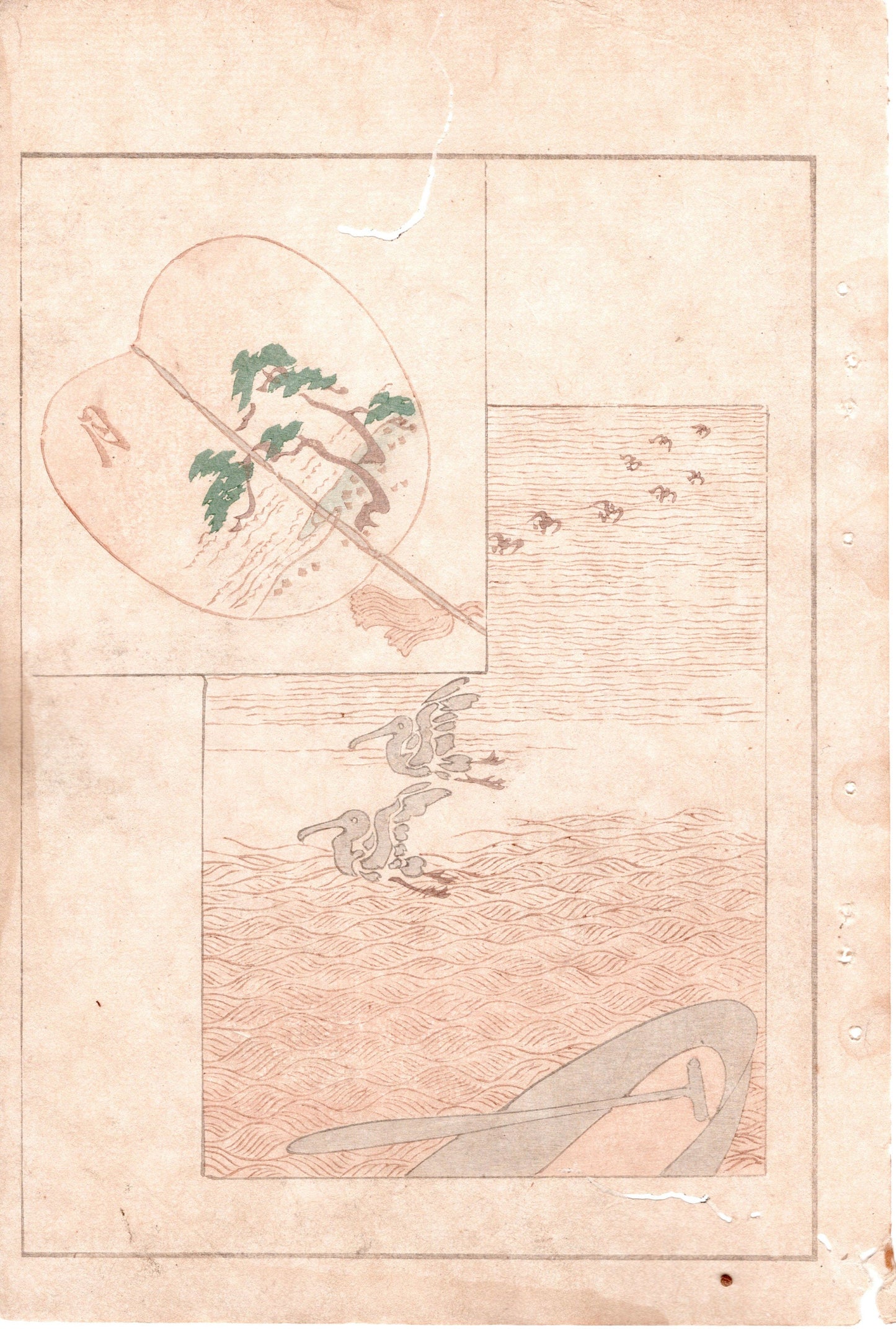Japanese Antique Original Woodcut Print, c 1900, Bijutsukai 2, Sekka, Korin