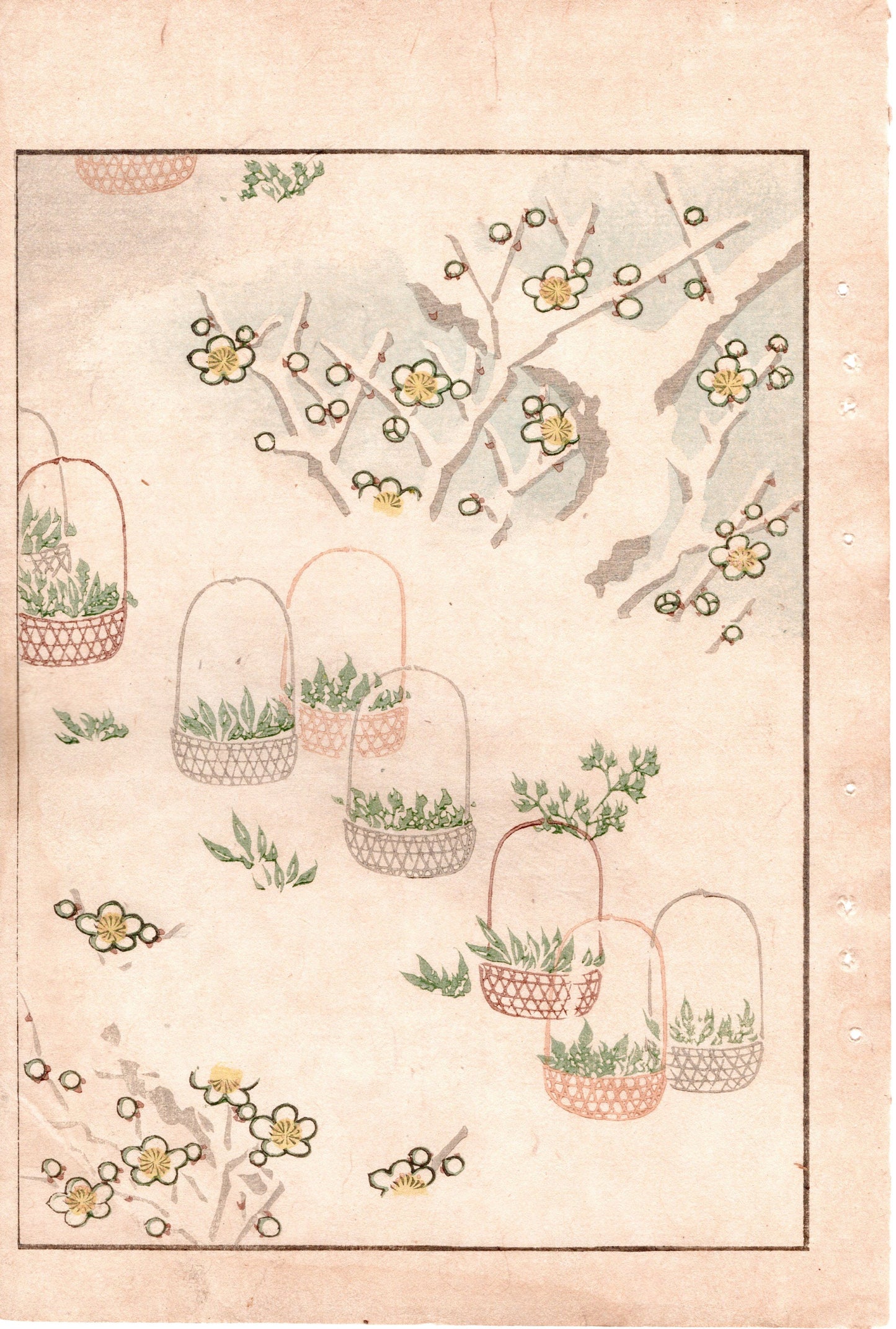 Japanese Antique Original Woodcut Print, c 1900, Bijutsukai 2, Sekka, Korin