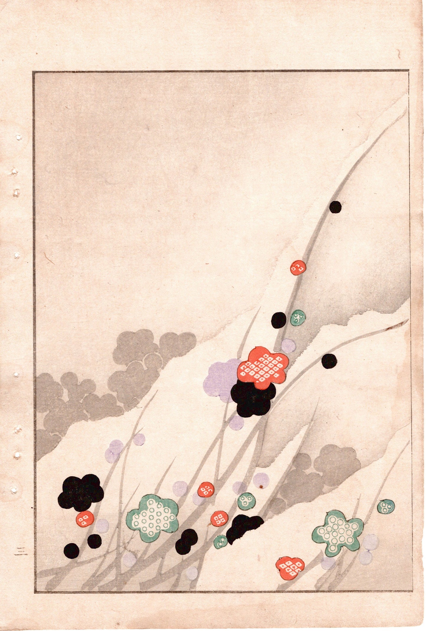 Japanese Antique Original Woodcut Print, c 1900, Bijutsukai 2, Sekka, Korin