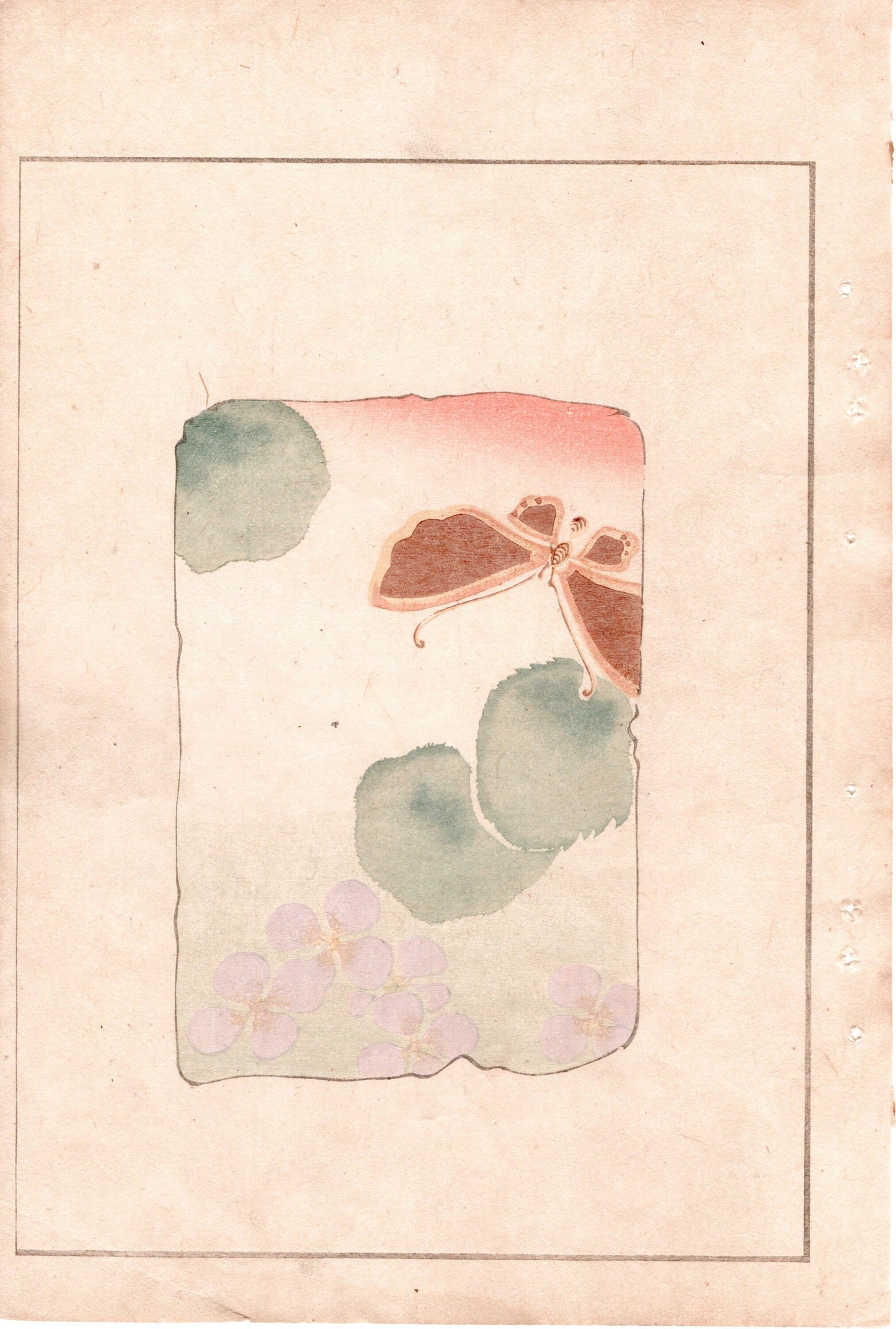 Japanese Antique Original Woodcut Print, c 1900, Bijutsukai 2, Sekka, Korin