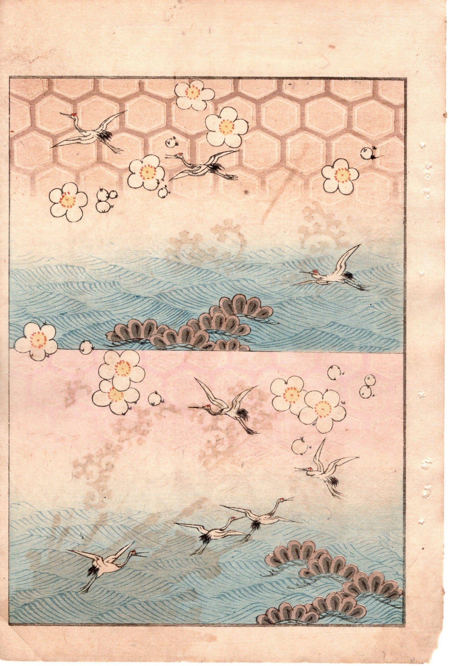 Japanese Antique Original Woodcut Print, c 1900, Bijutsukai 3, Sekka, Korin