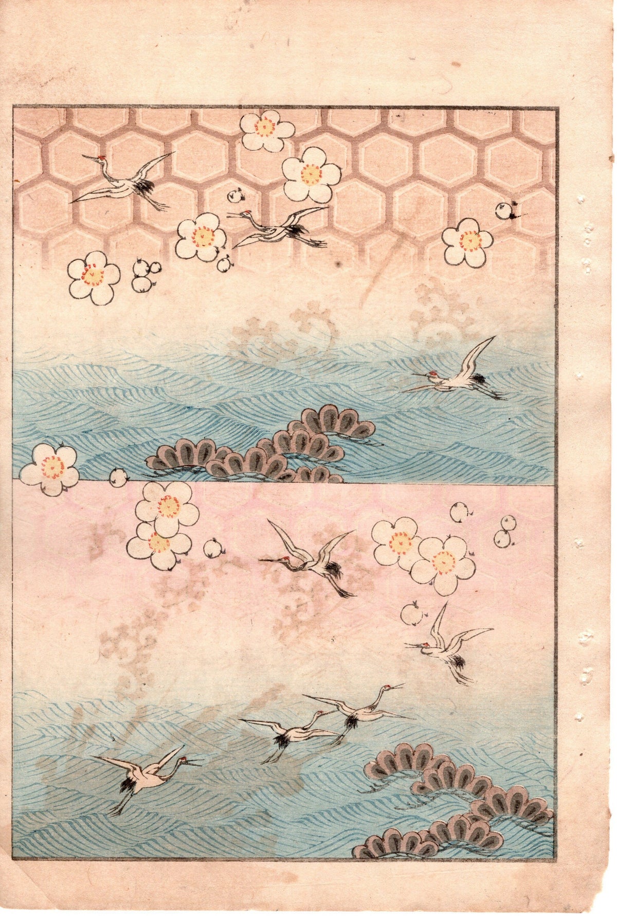 Japanese Antique Original Woodcut Print, c 1900, Bijutsukai 3, Sekka, Korin