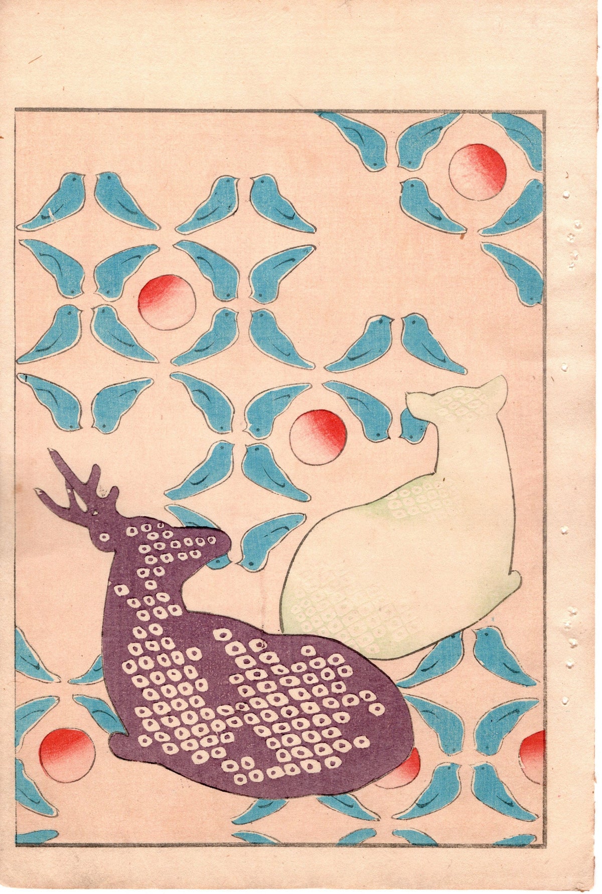 Japanese Antique Original Woodcut Print, c 1900, Bijutsukai 3, Sekka, Korin