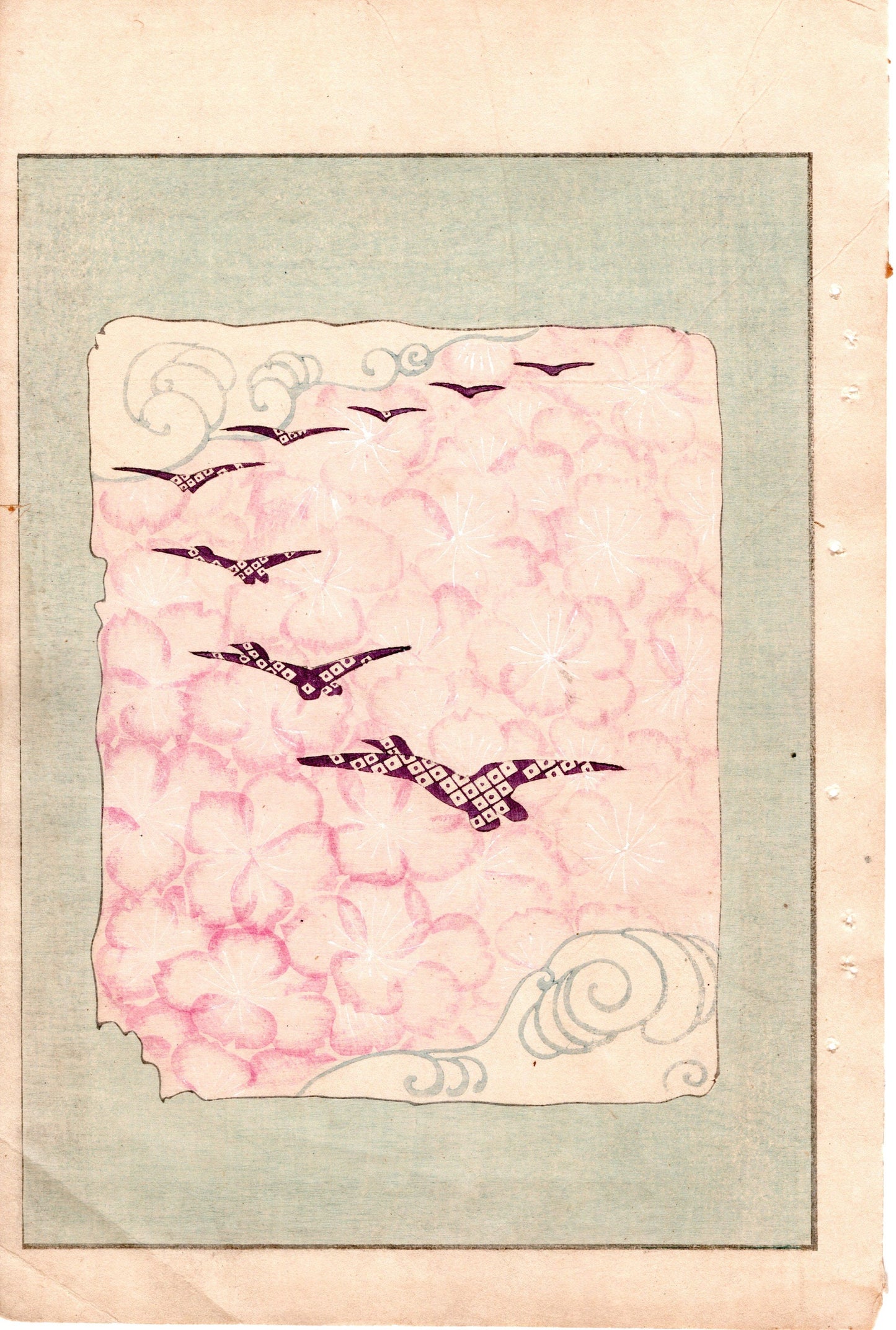 Japanese Antique Original Woodcut Print, c 1900, Bijutsukai 4, Sekka, Korin