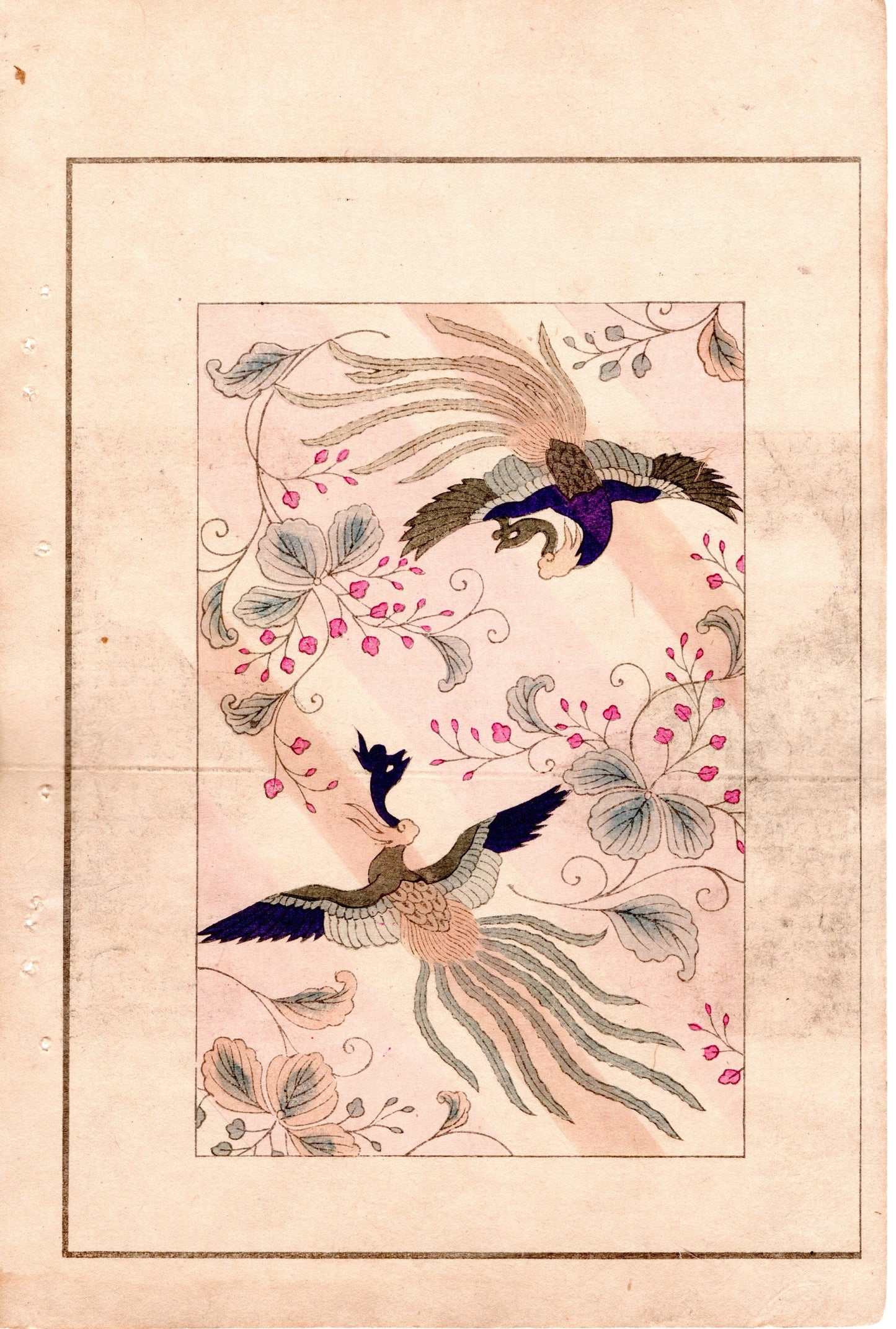 Japanese Antique Original Woodcut Print, c 1900, Bijutsukai 4, Sekka, Korin