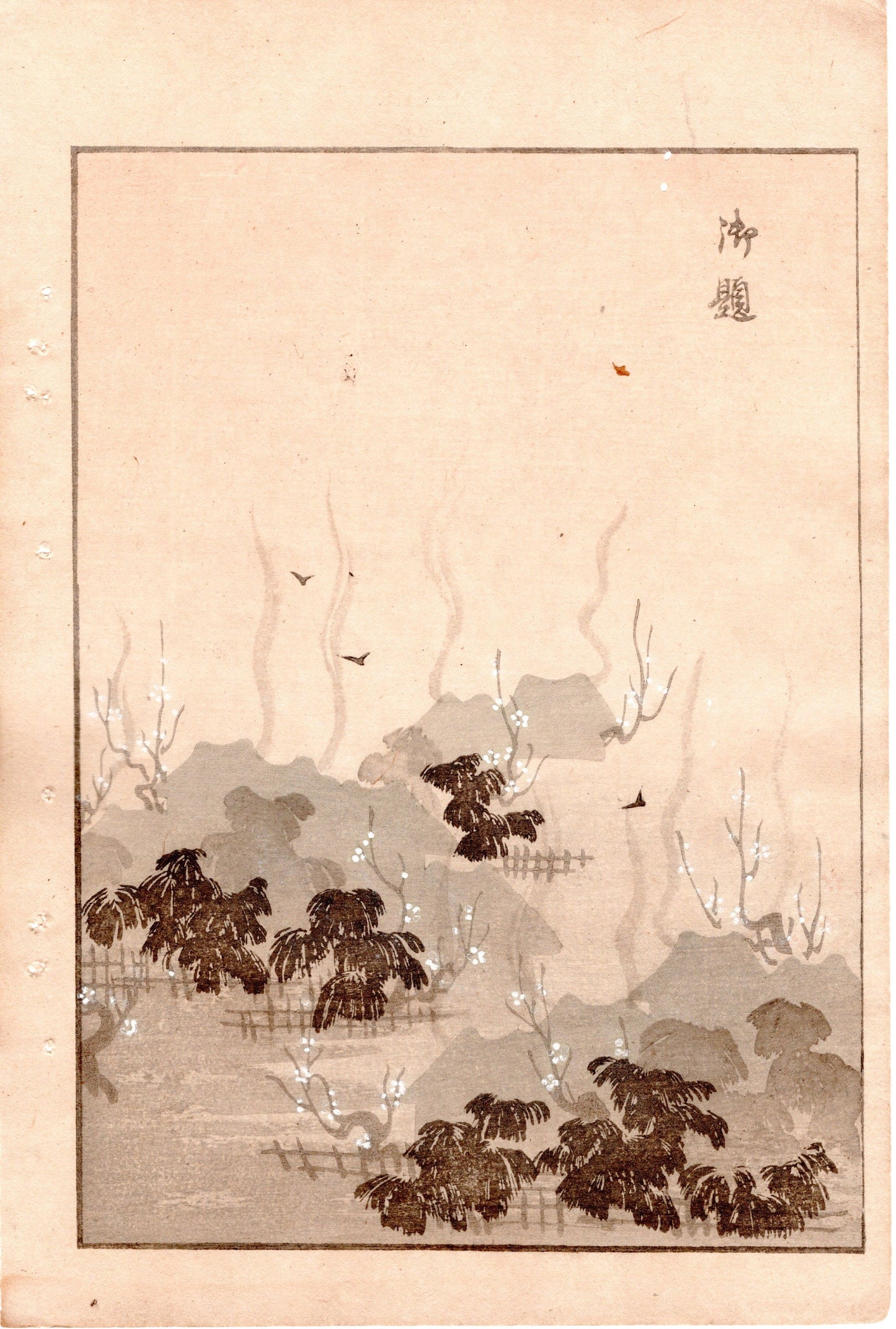 Japanese Antique Original Woodcut Print, c 1900, Bijutsukai 4, Sekka, Korin