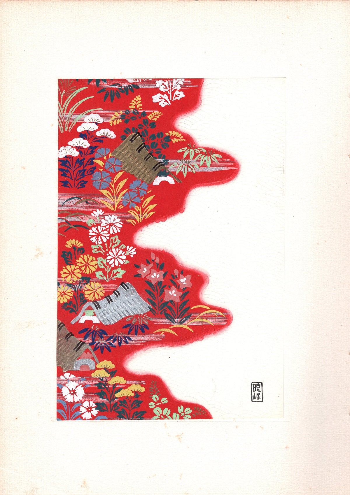Japanese antique woodblock print, Design, 1938, Antique Kimono Design.