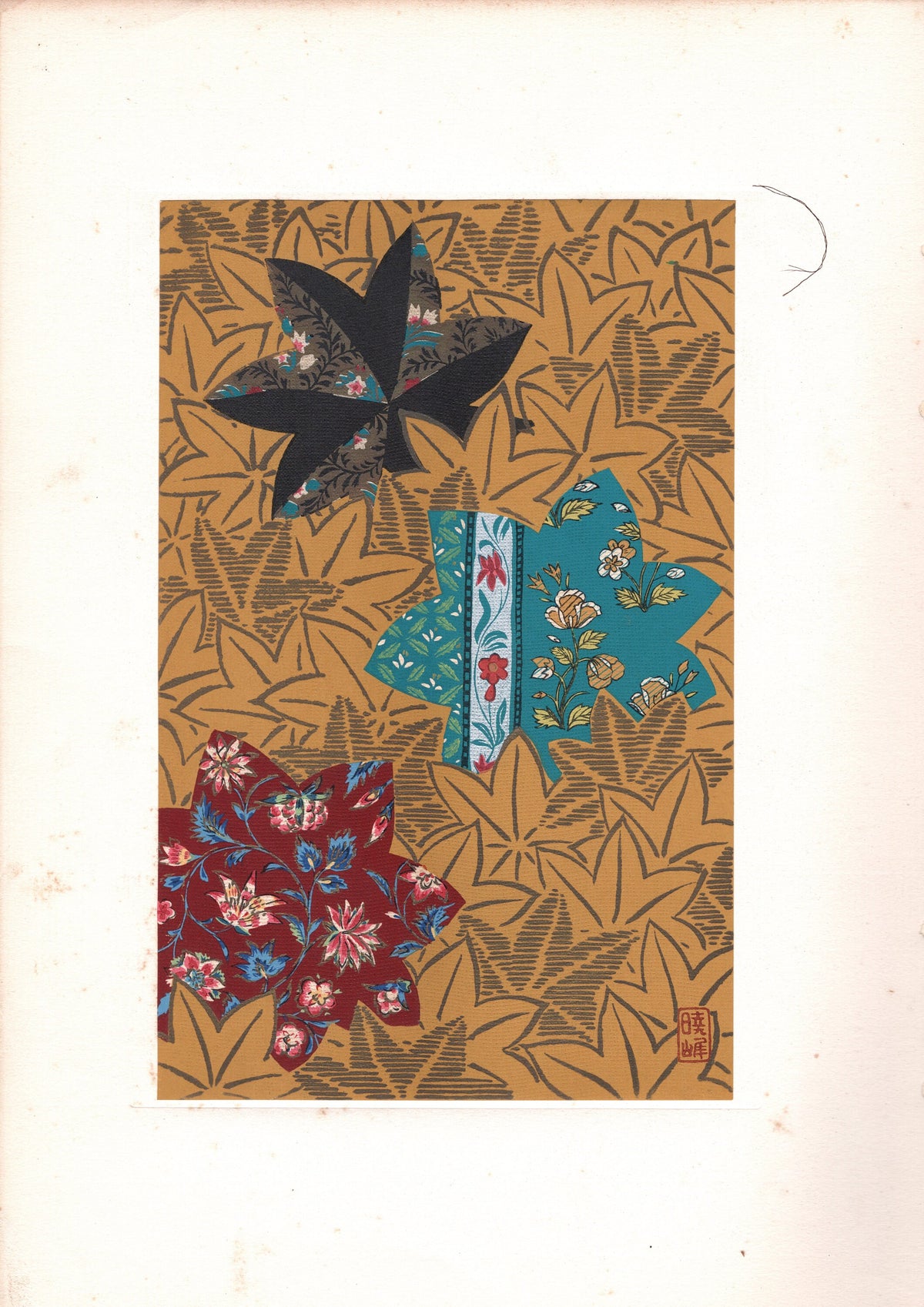 Japanese antique woodblock print, Design, 1938, Antique Kimono Design.