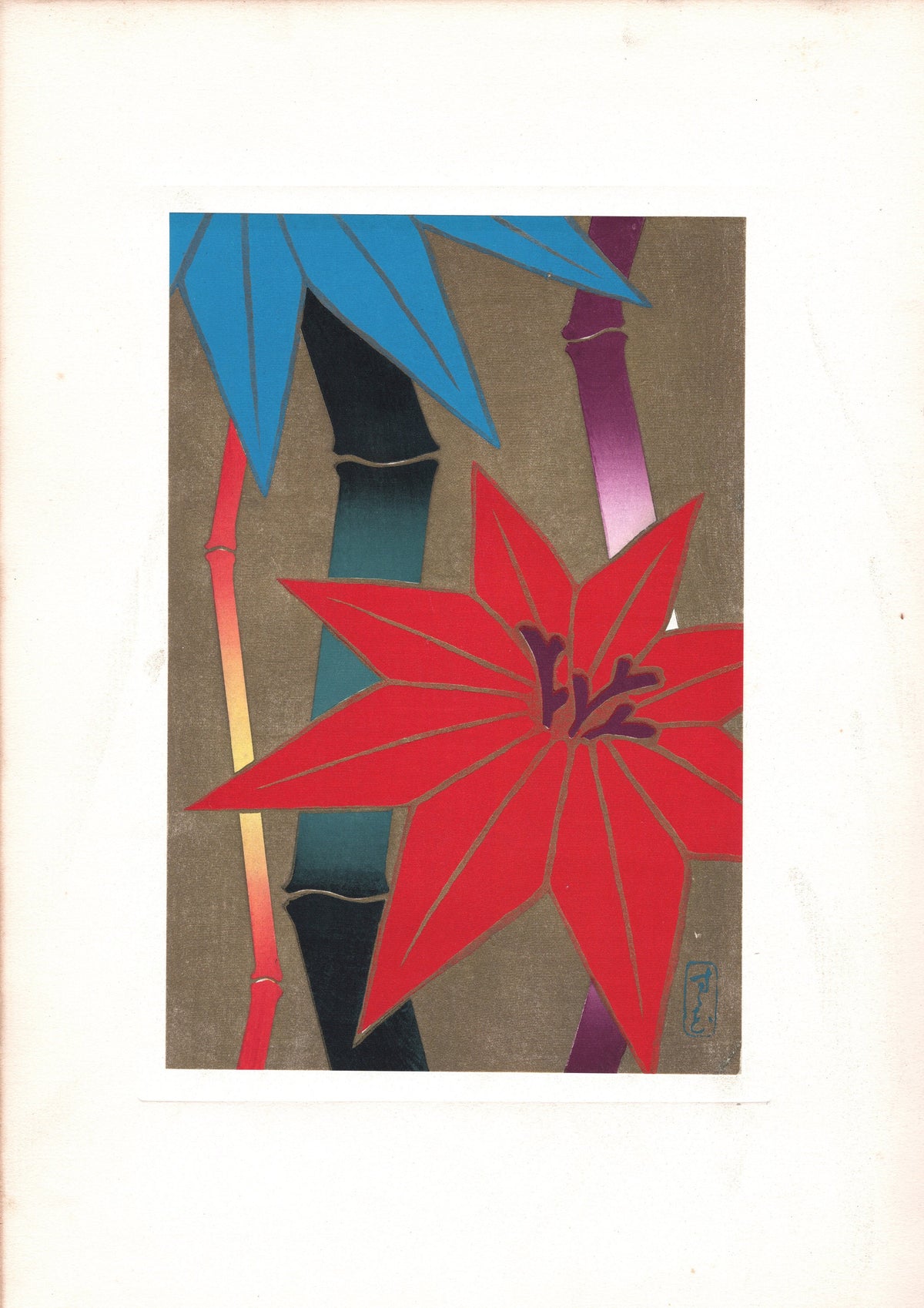 Japanese antique woodblock print, Design, 1938, Antique Kimono Design.