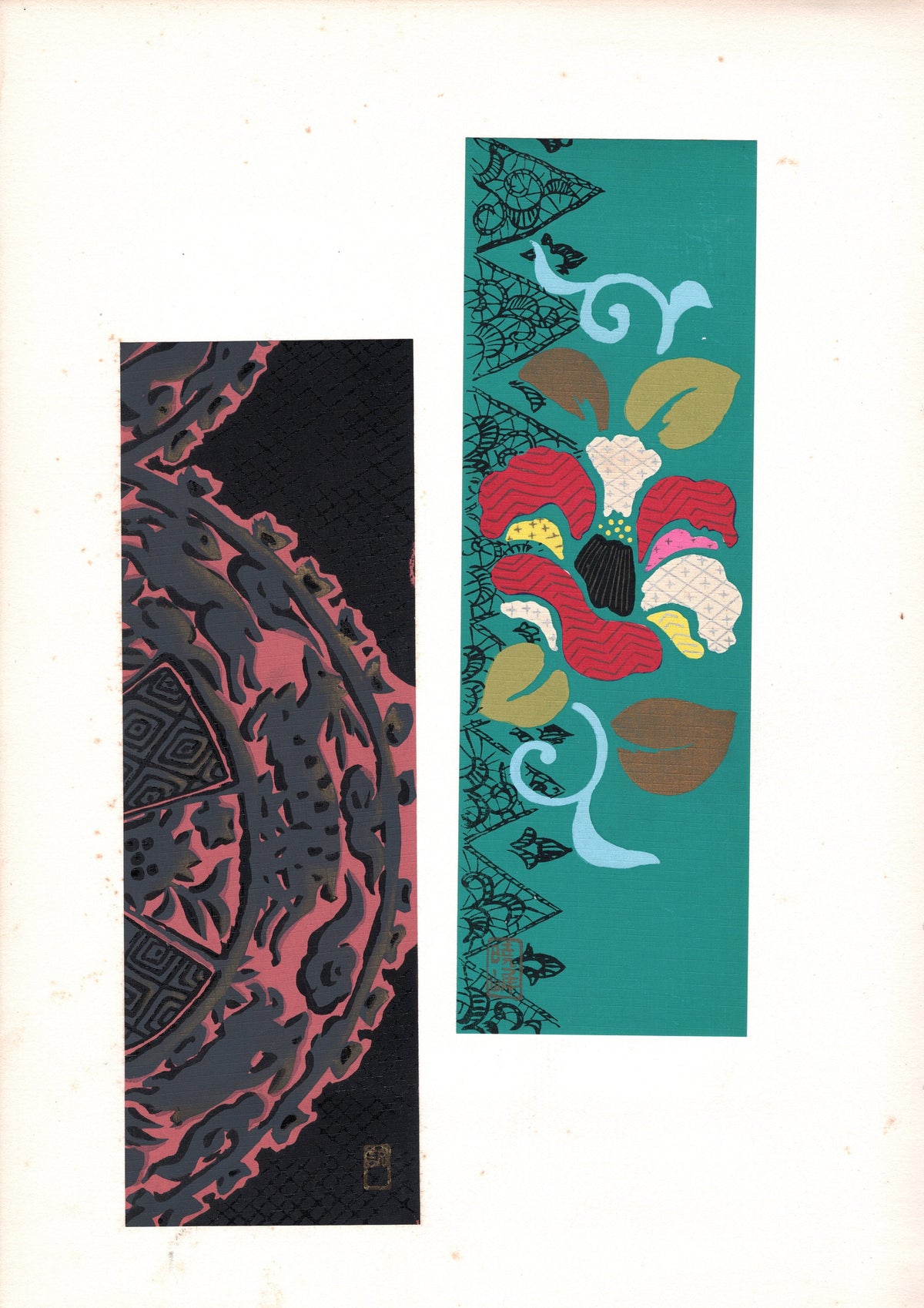 Japanese antique woodblock print, Design, 1938, Antique Kimono Design.