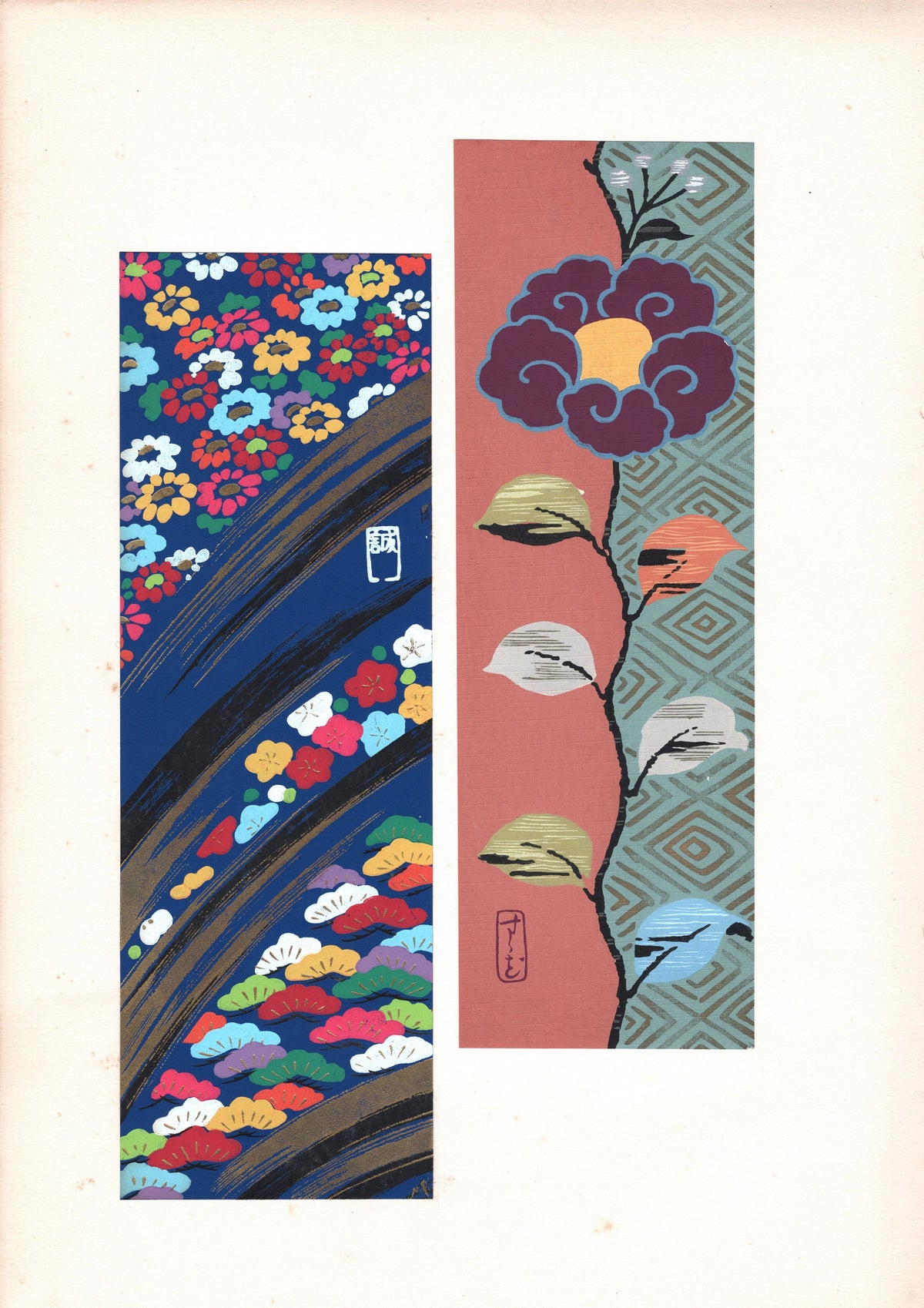 Japanese antique woodblock print, Design, 1938, Antique Kimono Design.