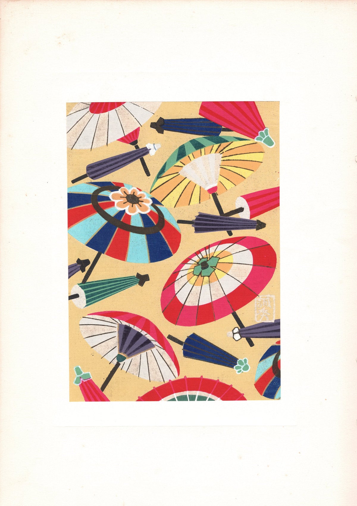 Japanese antique woodblock print, 1938, Antique Kimono Design.