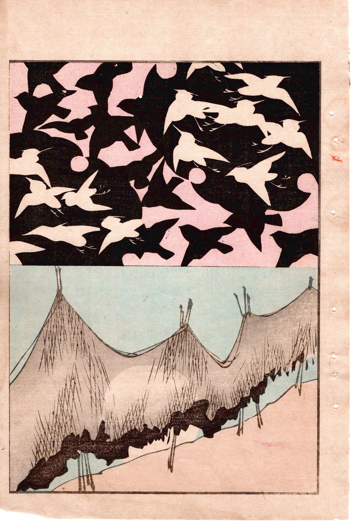 Japanese Antique Original Woodcut Print, c 1900, Bijutsukai 2, Sekka, Korin