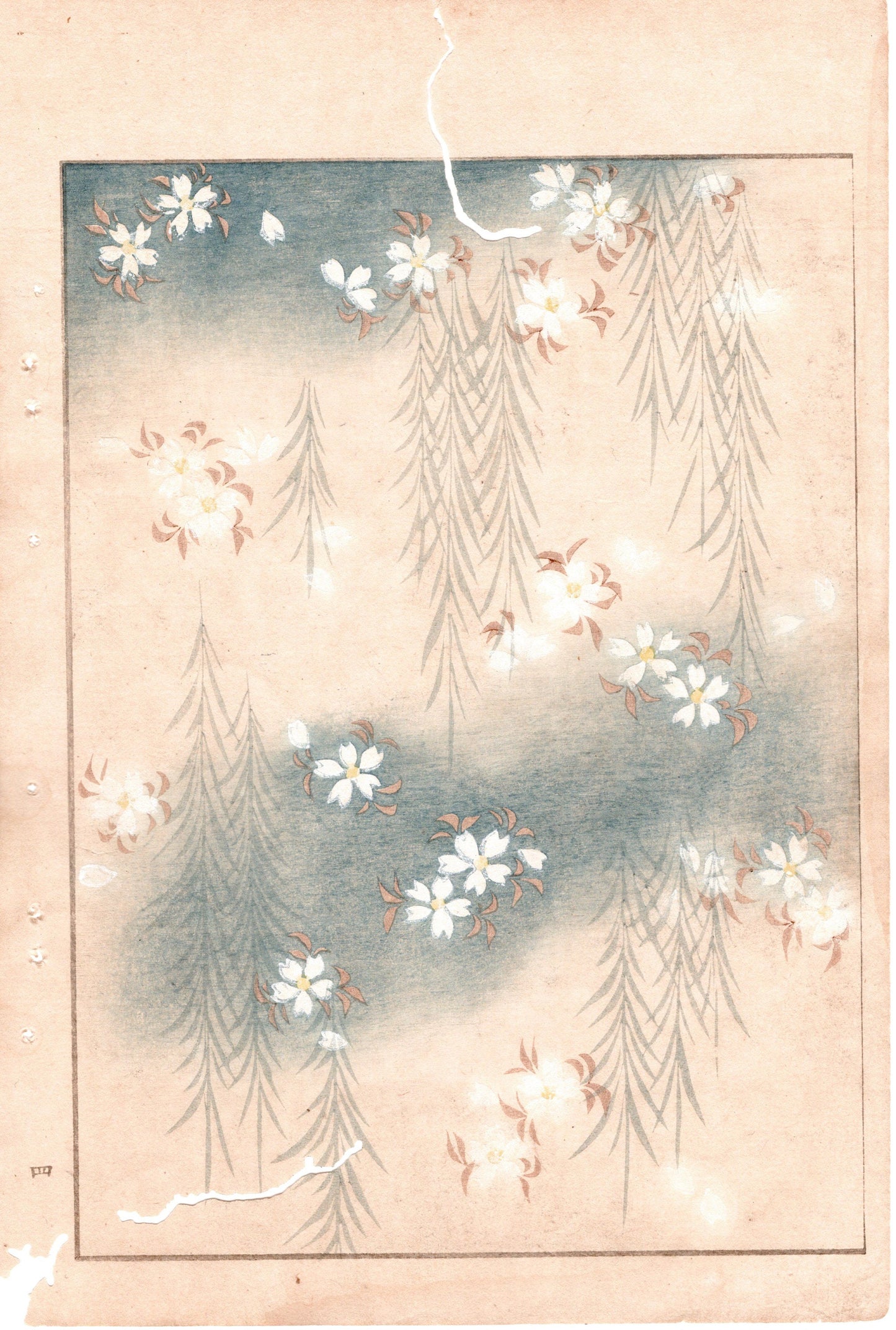 Japanese Antique Original Woodcut Print, c 1900, Bijutsukai 2, Sekka, Korin