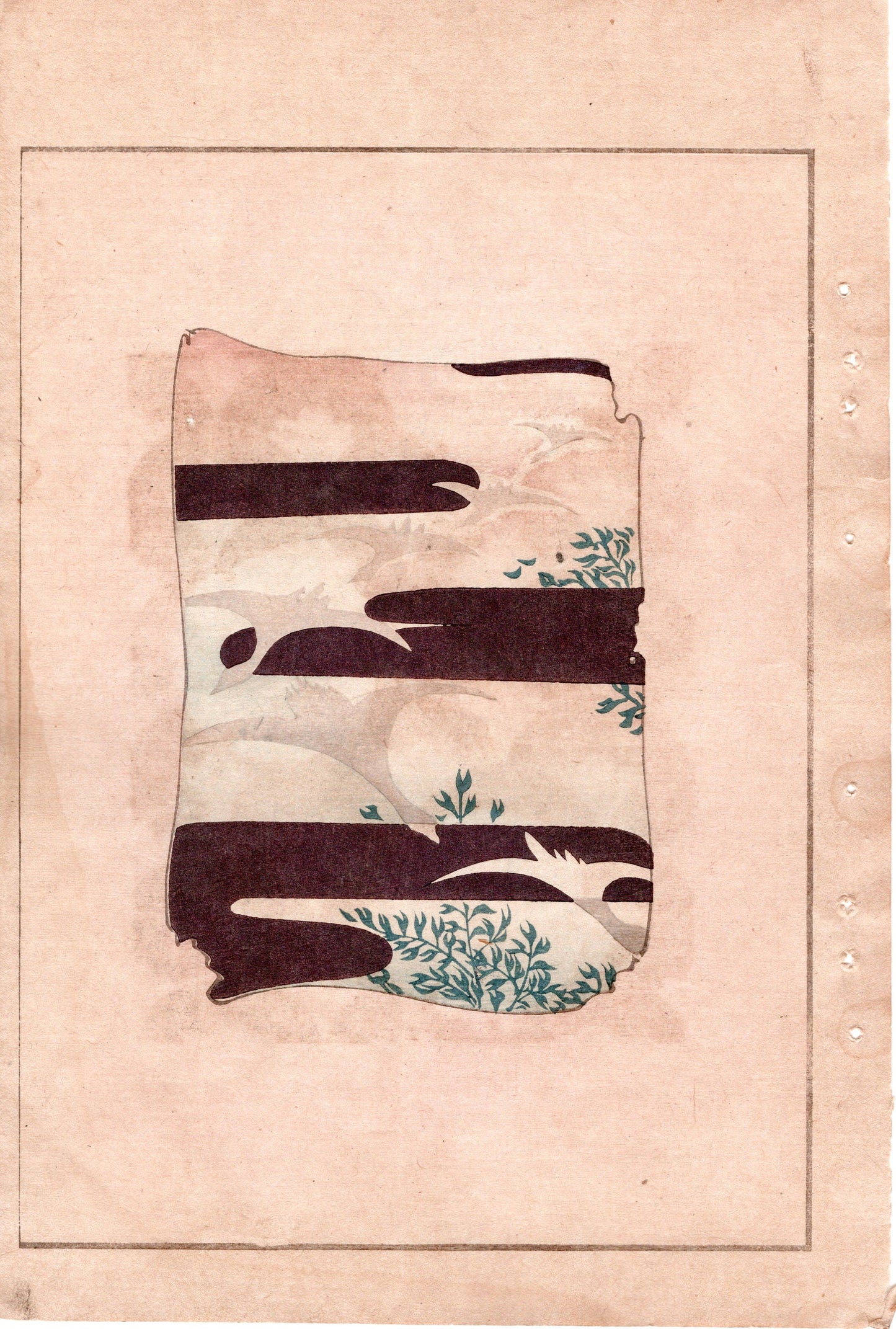 Japanese Antique Original Woodcut Print, c 1900, Bijutsukai 2, Sekka, Korin