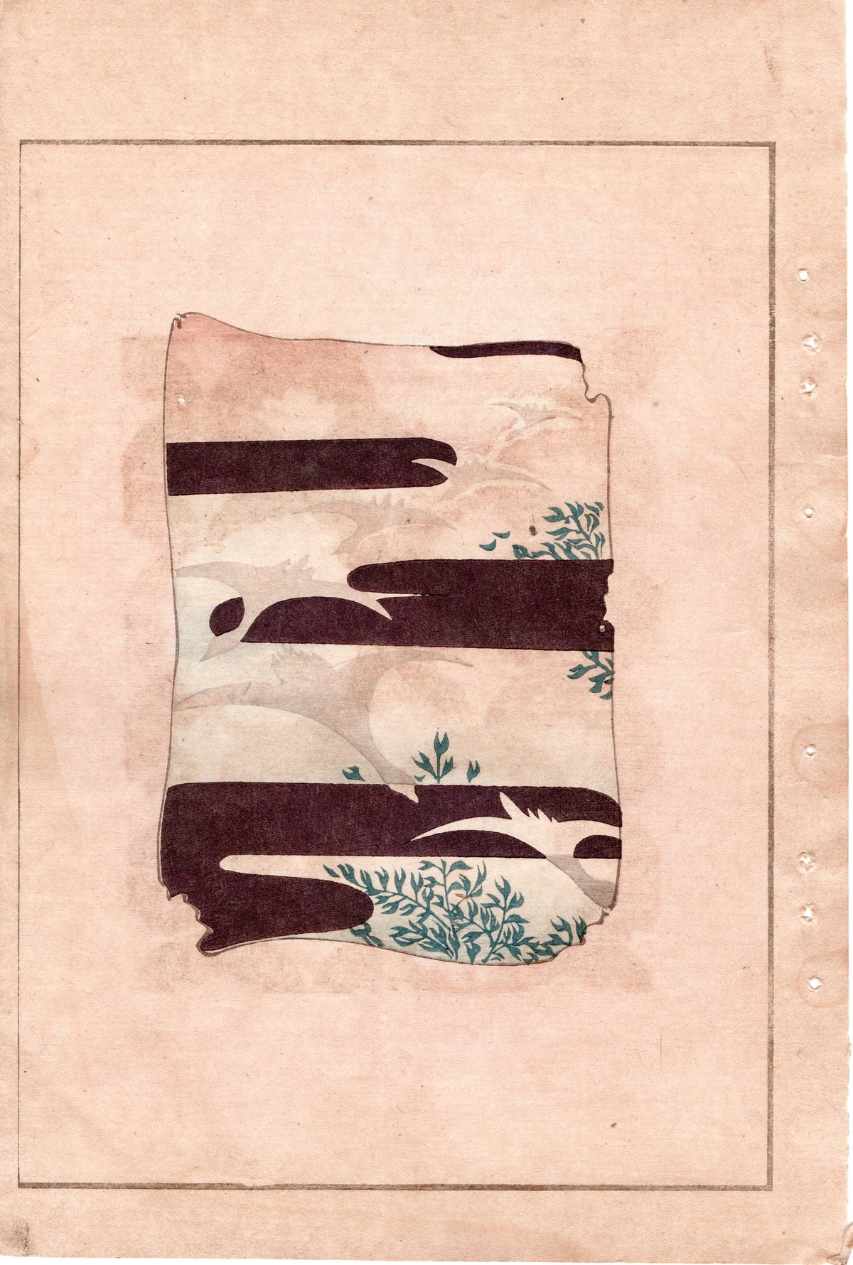 Japanese Antique Original Woodcut Print, c 1900, Bijutsukai 2, Sekka, Korin