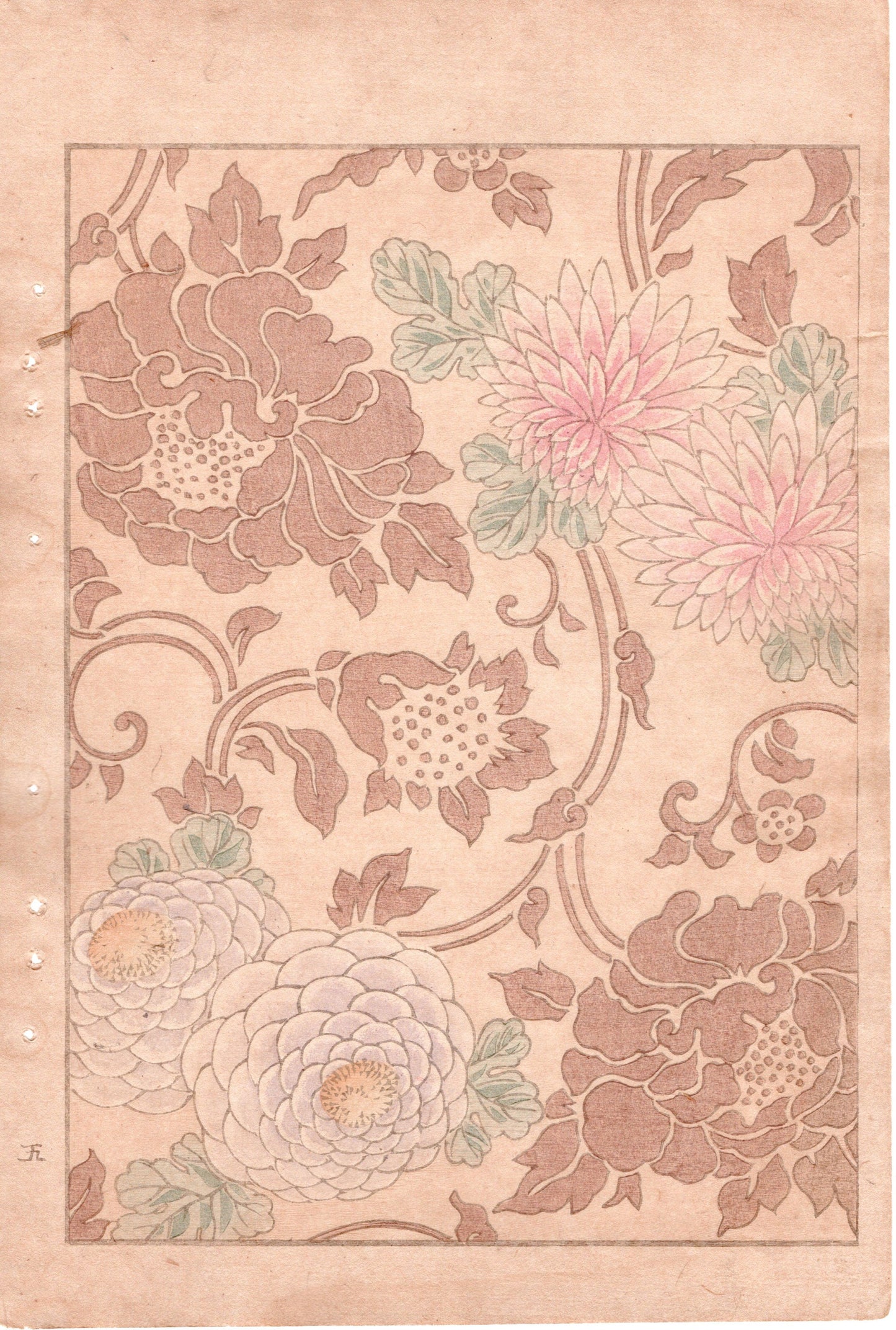 Japanese Antique Original Woodcut Print, c 1900, Bijutsukai 2, Sekka, Korin