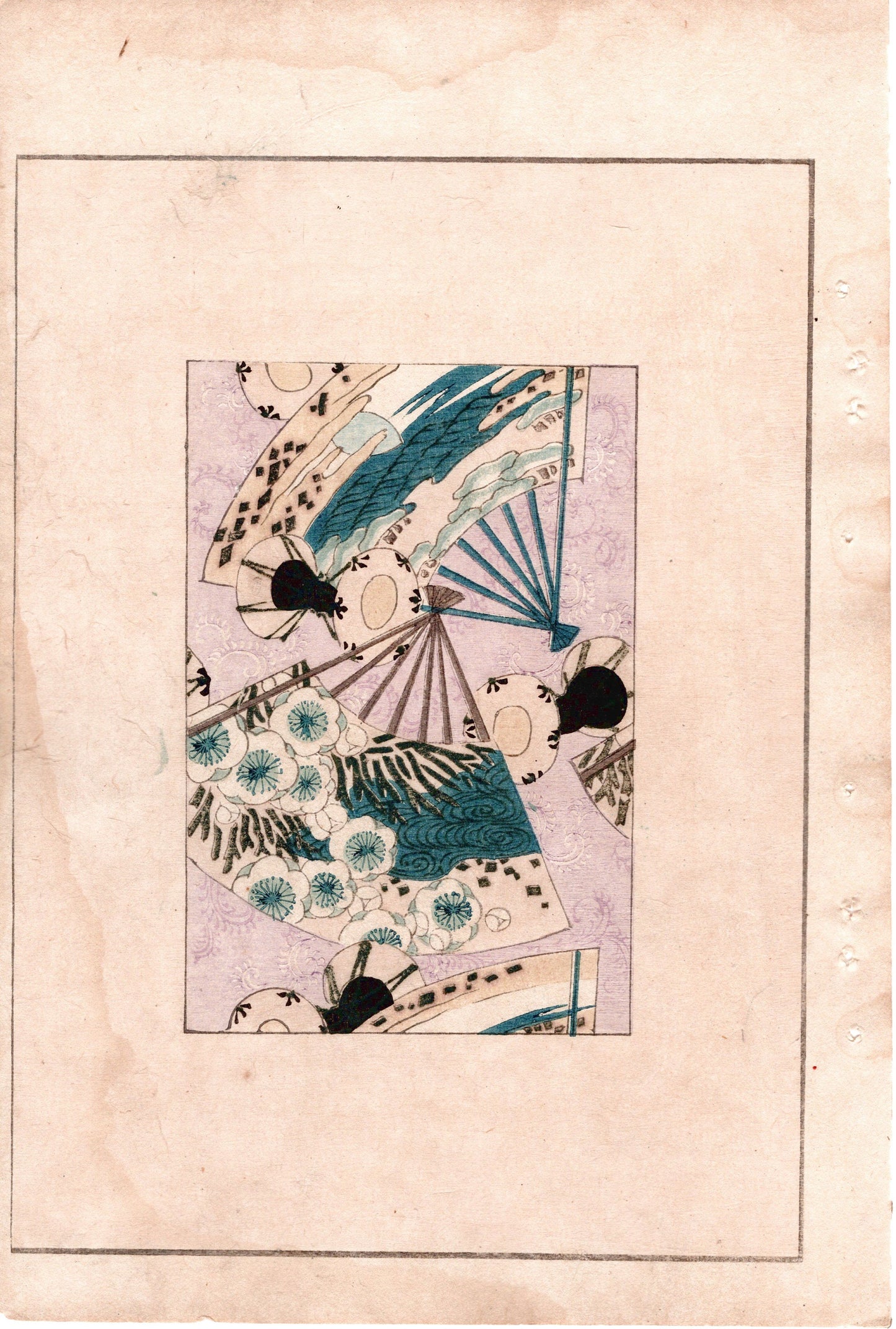 Japanese Antique Original Woodcut Print, c 1900, Bijutsukai 2, Sekka, Korin