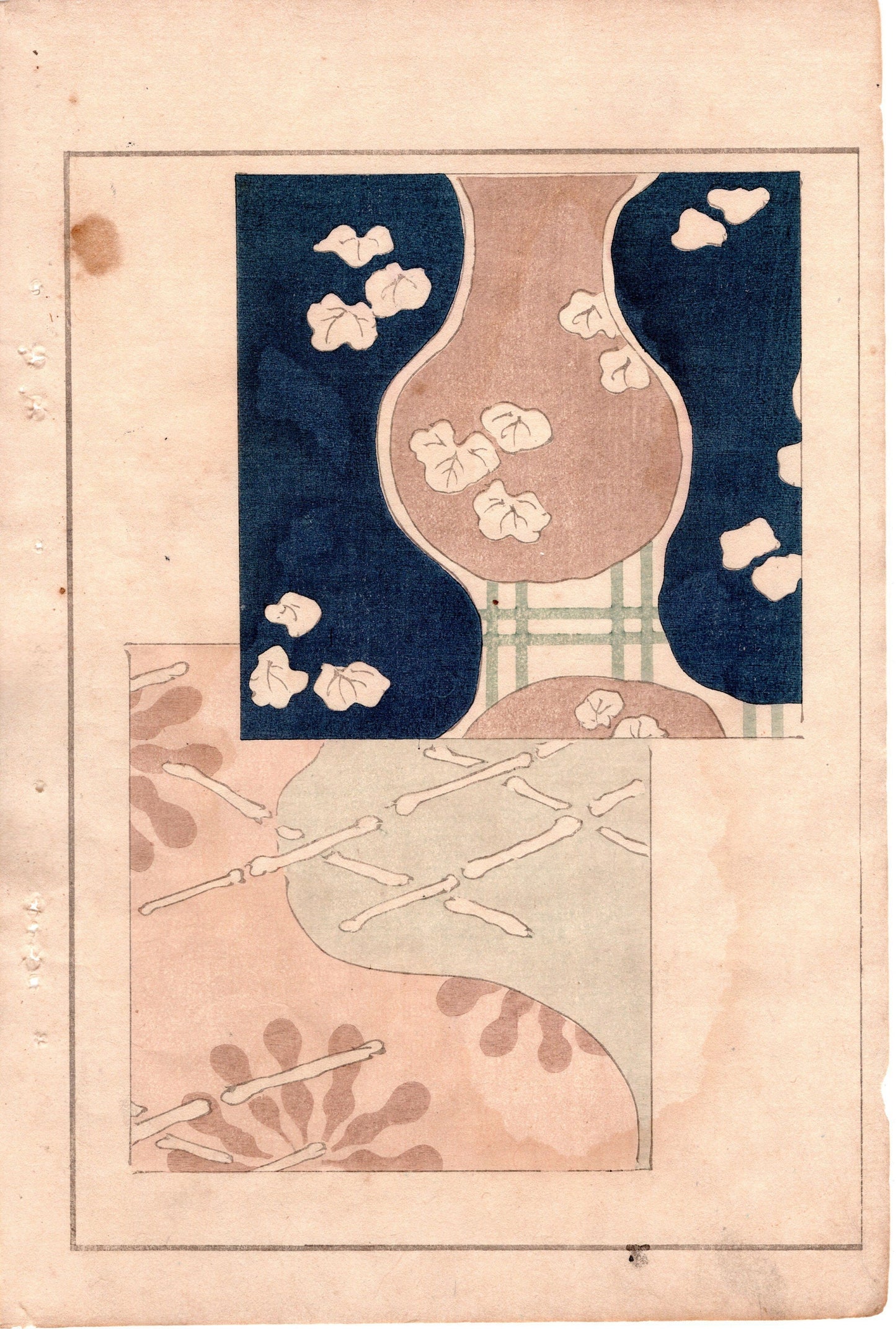 Japanese Antique Original Woodcut Print, c 1900, Bijutsukai 3, Sekka, Korin