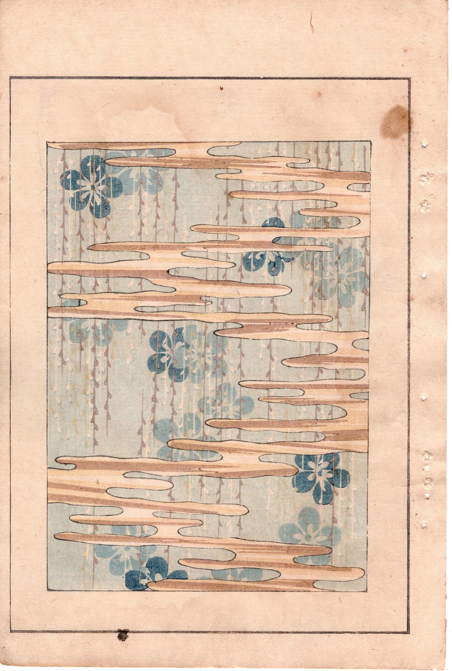 Japanese Antique Original Woodcut Print, c 1900, Bijutsukai 3, Sekka, Korin