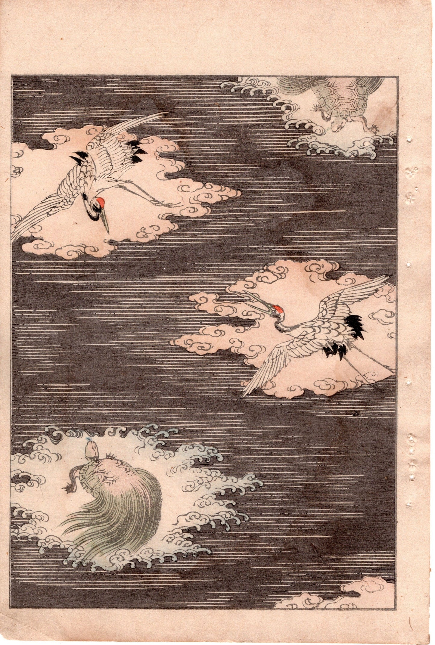 Japanese Antique Original Woodcut Print, c 1900, Bijutsukai 3, Sekka, Korin