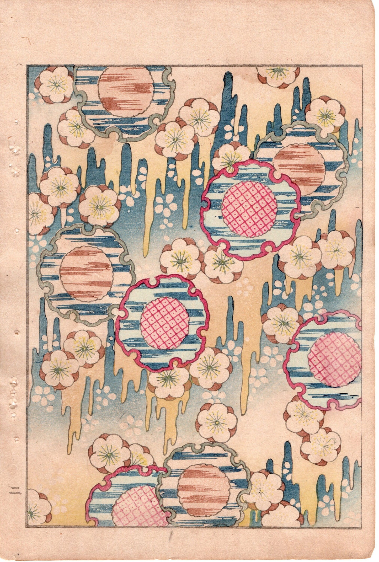 Japanese Antique Original Woodcut Print, c 1900, Bijutsukai 3, Sekka, Korin