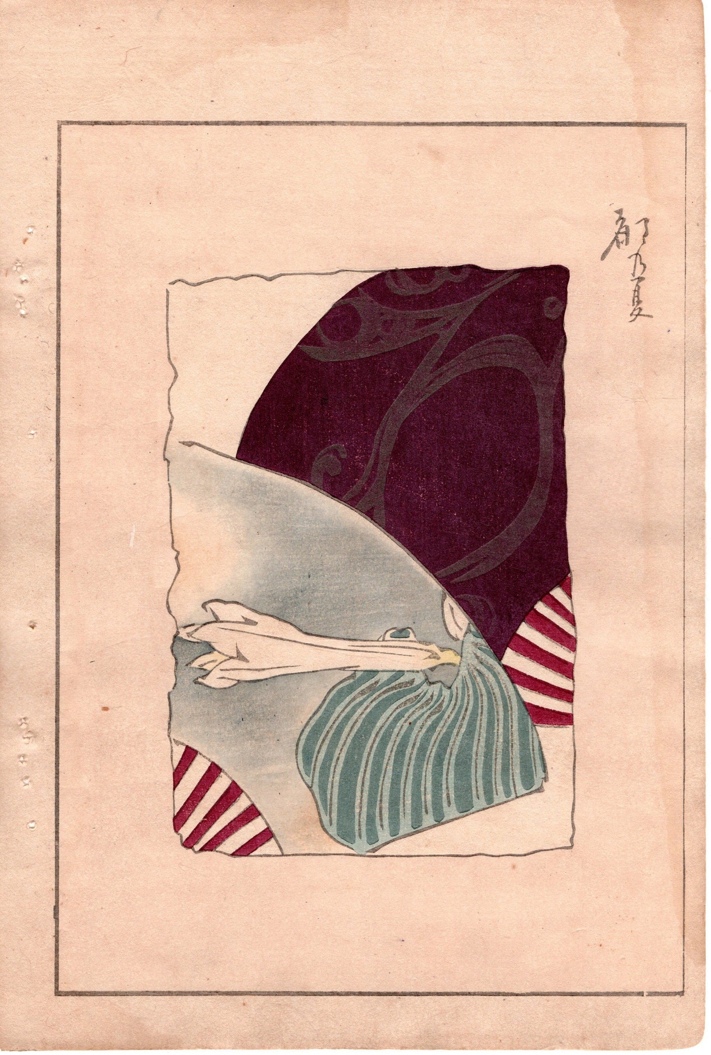 Japanese Antique Original Woodcut Print, c 1900, Bijutsukai 3, Sekka, Korin