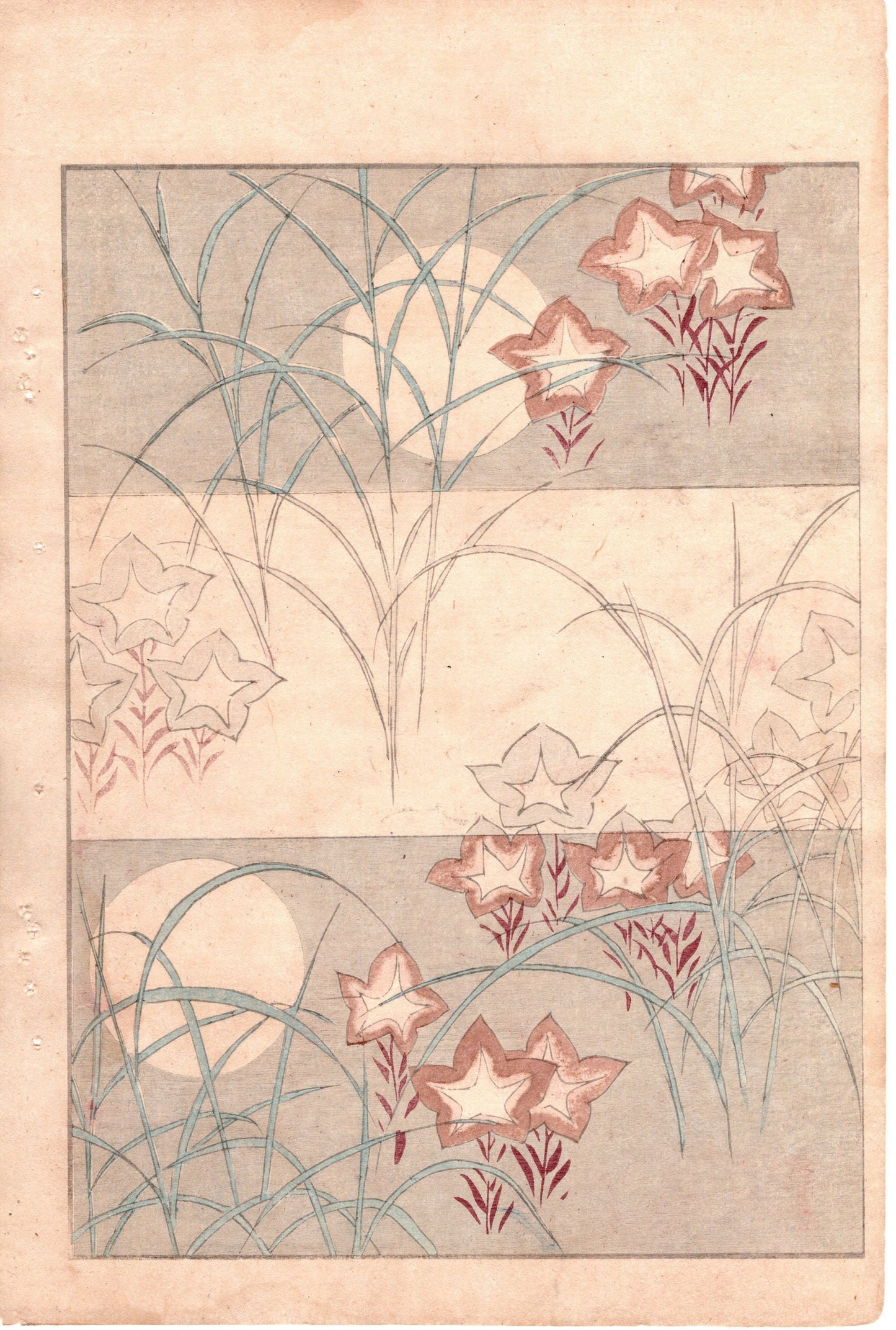 Japanese Antique Original Woodcut Print, c 1900, Bijutsukai 3, Sekka, Korin